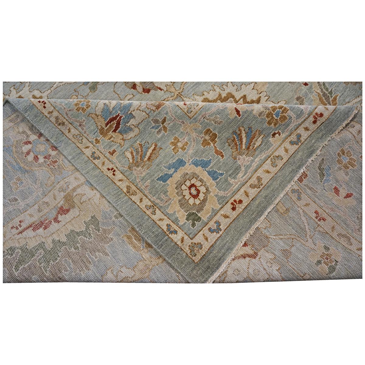 Wool 21st Century Sultanabad Master 9x12 Slate, Ivory, Blue, Red Handmade Area Rug For Sale