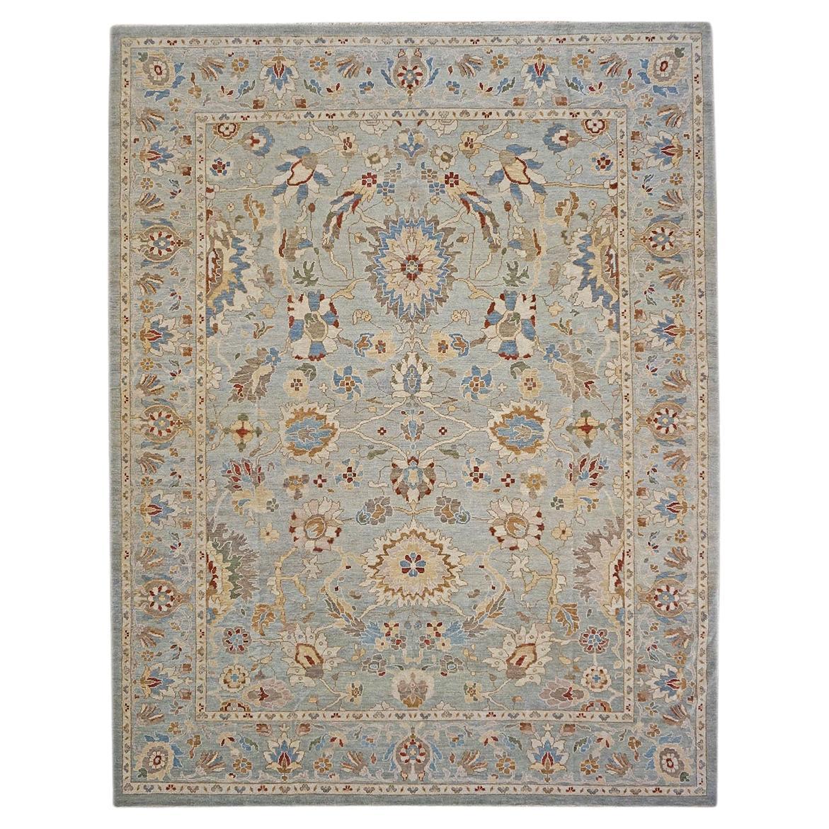 Sultanabad Master 9x12 Schiefer, Elfenbein, Blau, Rot, handgefertigter Teppich, 21. Jahrhundert