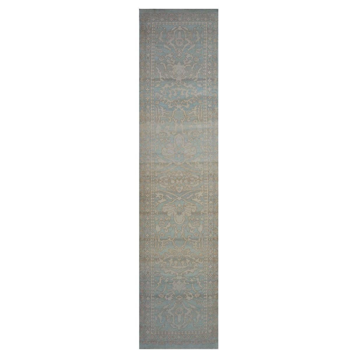 21st Century Sultanabad Soft Green Ivory Wool Hall Runner