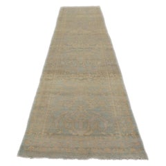 21st Century Afghani Sultanabad Wool 3x12 Soft Blue & Ivory Handmade Runner Rug