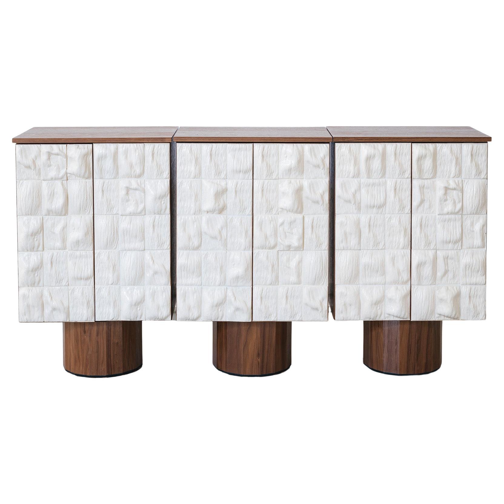 21st Century "Surfaced Cabinet by Rem Atelier Ceramic Walnut Wood White For Sale