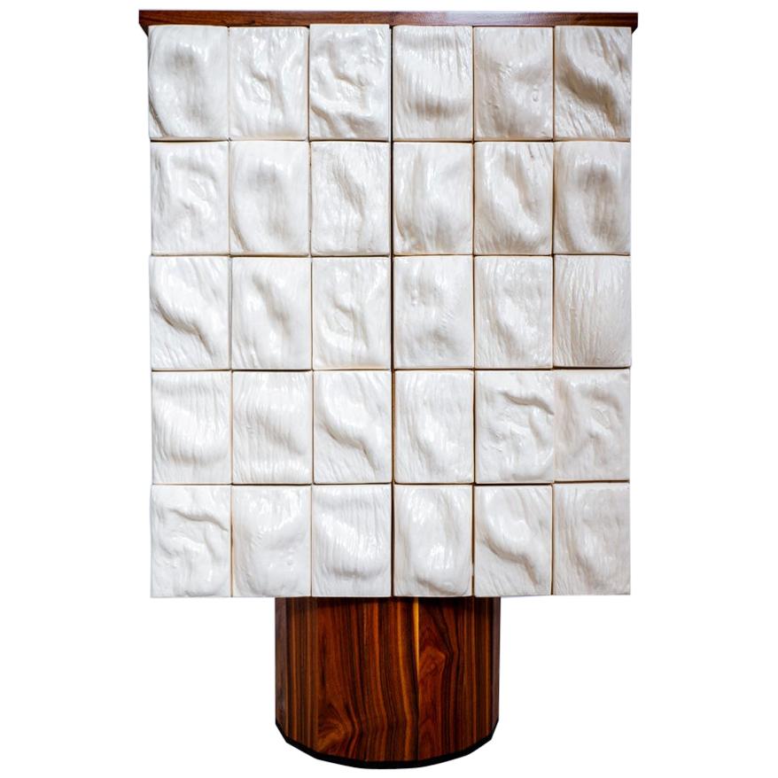 21st Century "Surfaced cabinet" by Rem Atelier Ceramic Walnut Wood White