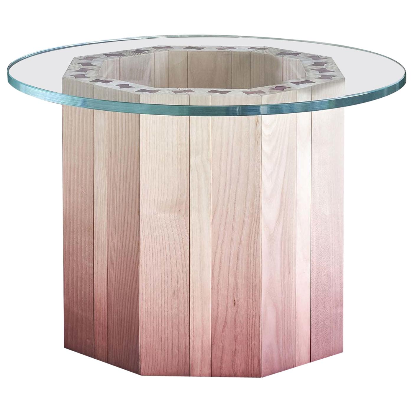 21st Century Swallow, Beech and Solid Ash  Wood Coffee Table Lacquered Glass Top For Sale