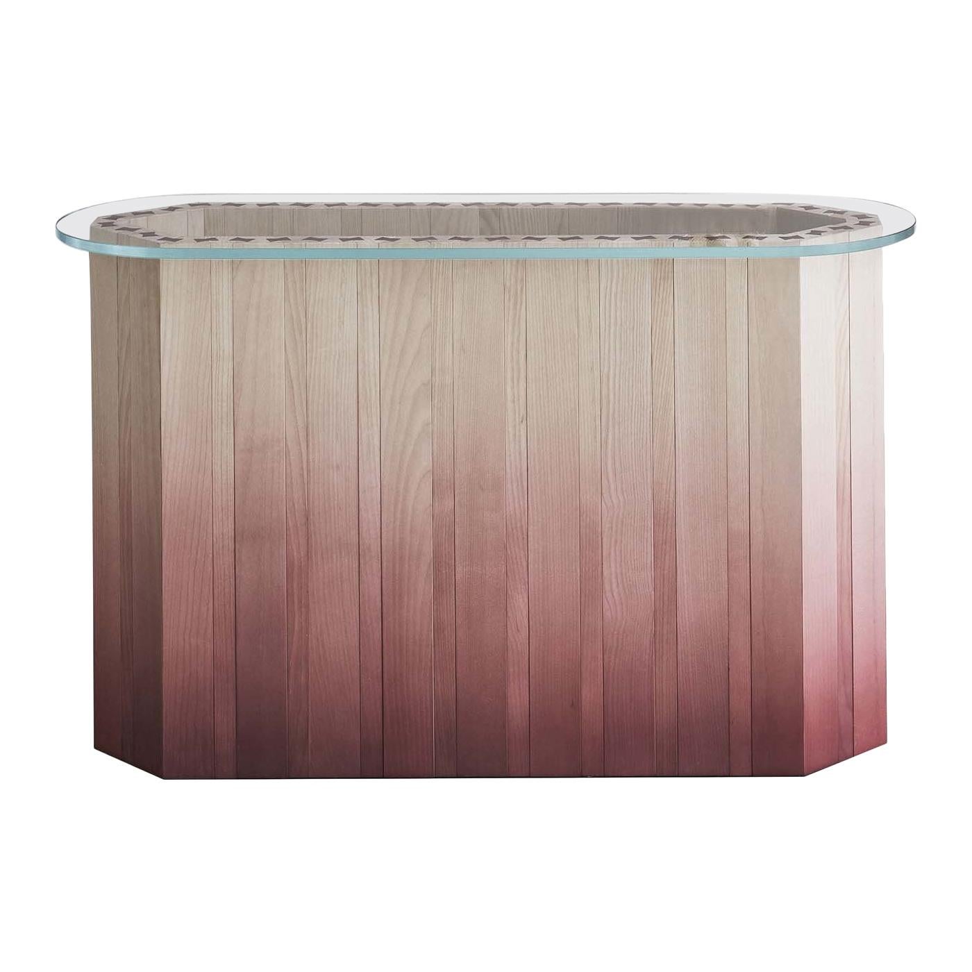 21st Century Swallow, Beech and Solid Ash Wood Console Lacquered  Glass Top For Sale