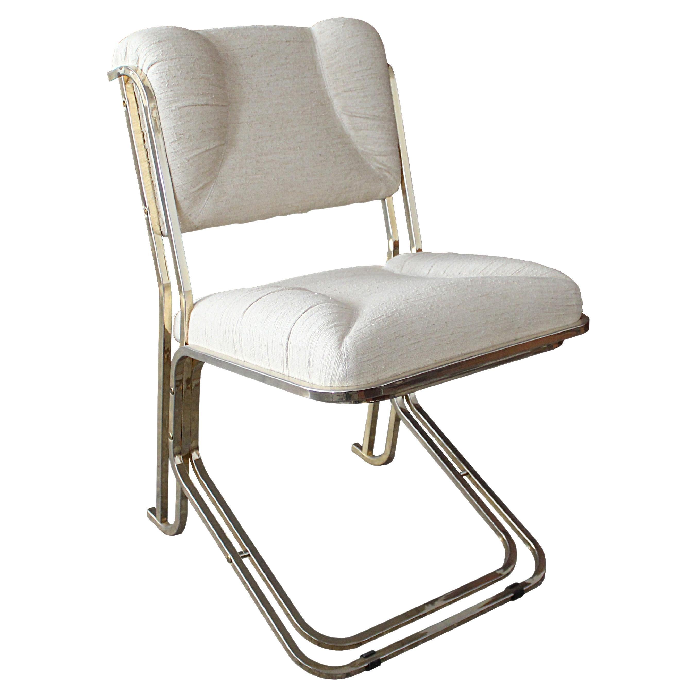 21st Century Swan Chair, Freelife Padded Fabric and Satin Brass, Made in Italy