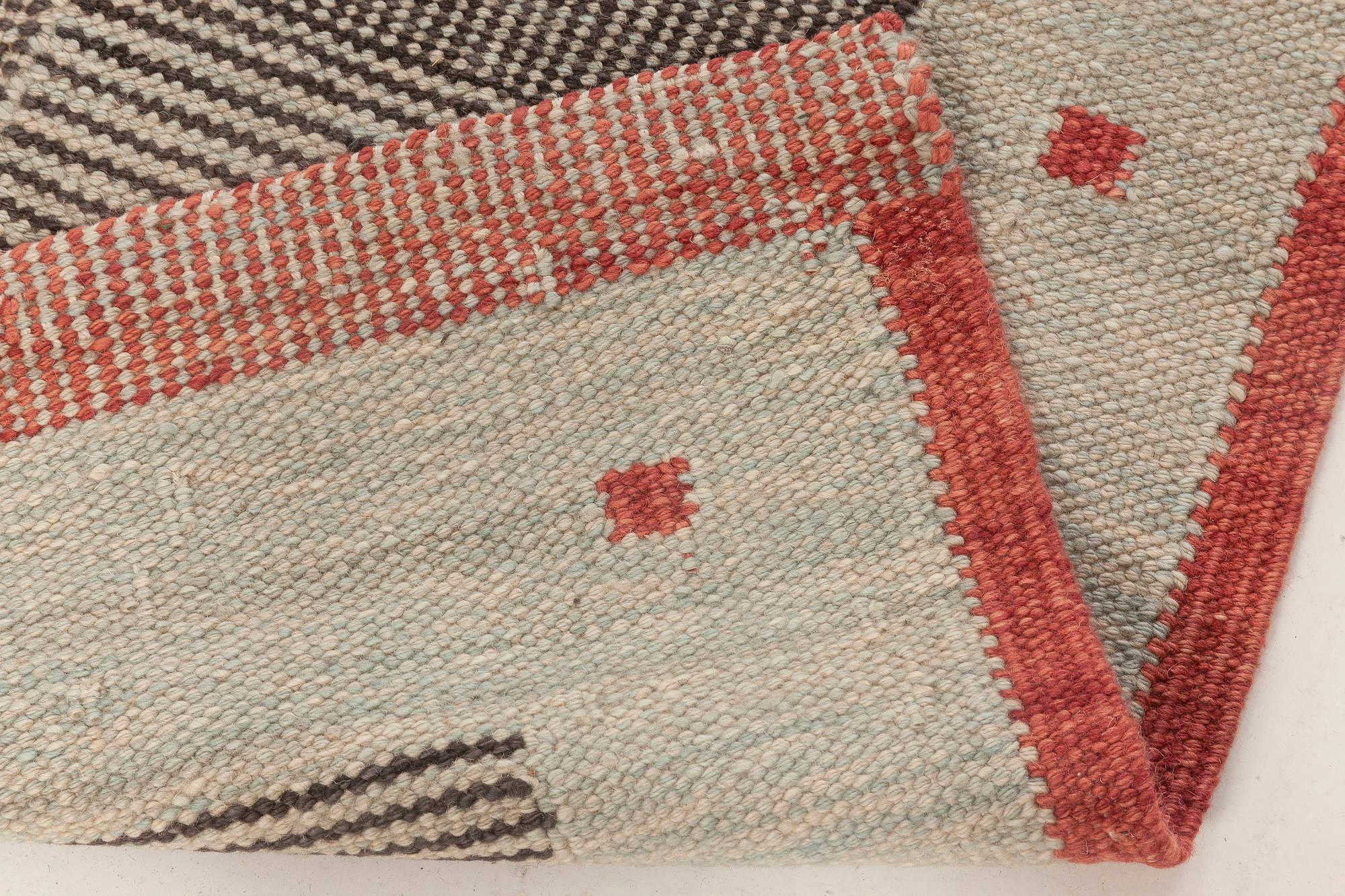 21st Century Swedish Style Beige, Black and Red Flat-Weave Wool Runner In New Condition In New York, NY