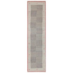 21st Century Swedish Style Beige, Black and Red Flat-Weave Wool Runner