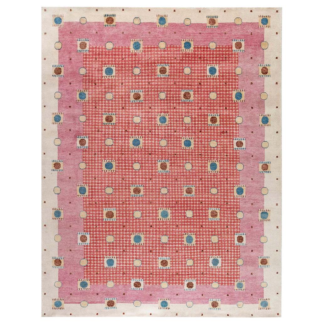 21st Century Swedish Style Pile Rug in Beige, Blue, Brown, Pink, Purple