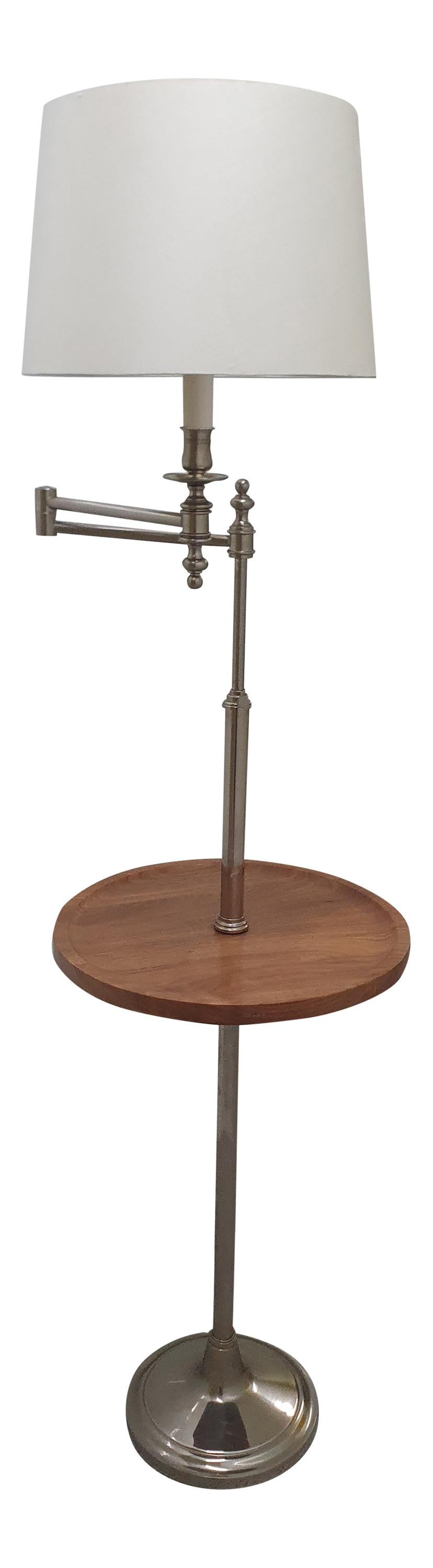 Hand-Carved 21st Century Swing Arm Floor Lamp with Floating American Walnut Table by Linley