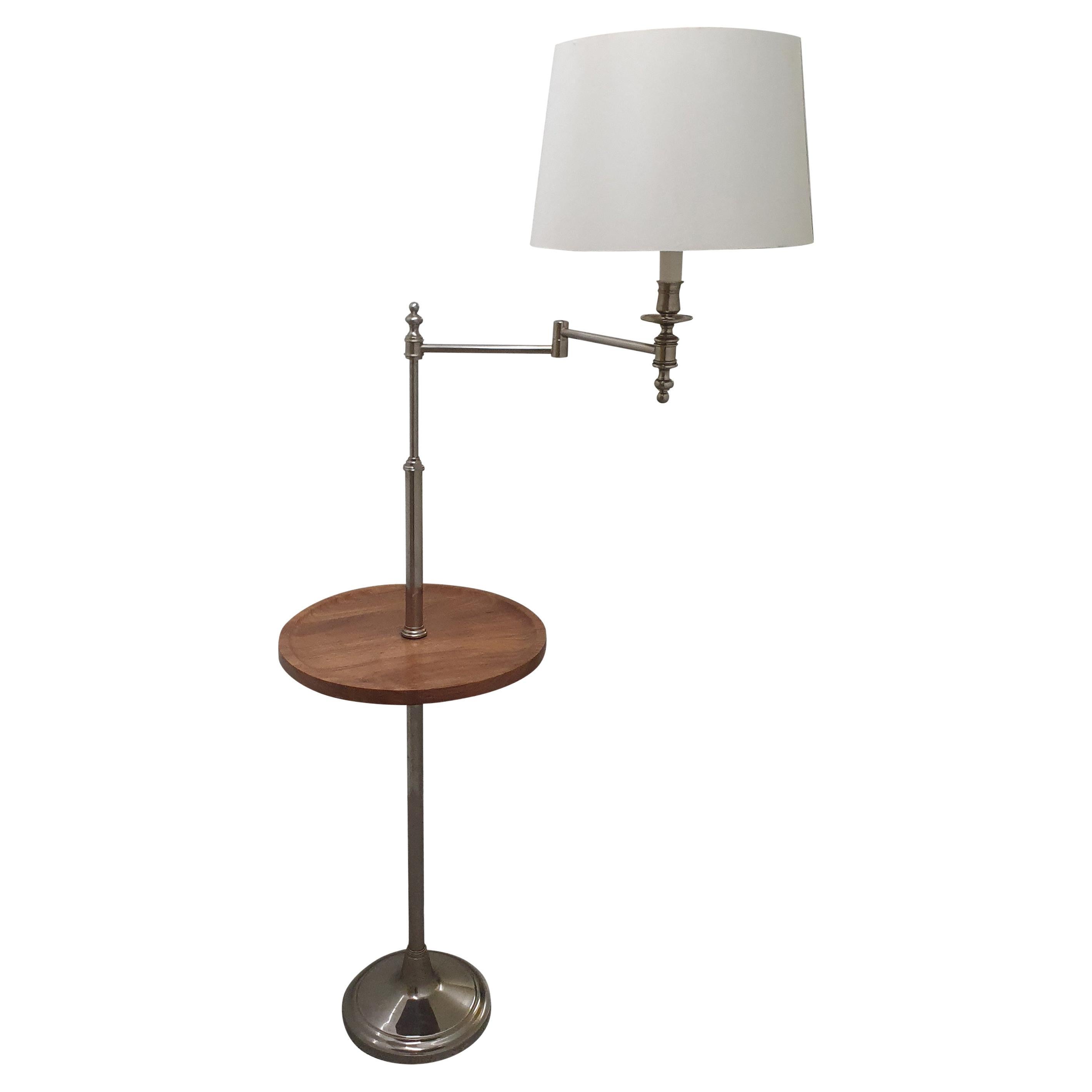 21st Century Swing Arm Floor Lamp with Floating American Walnut Table by Linley