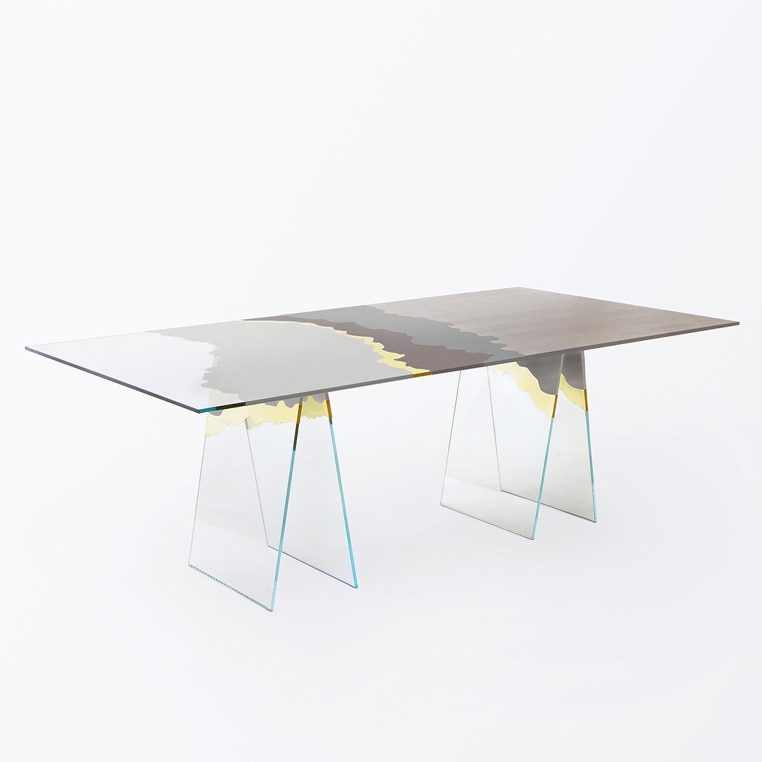21st Century Table de Milàn Table in Ultra-White Glass and Grey Laminates In New Condition In Milan, IT