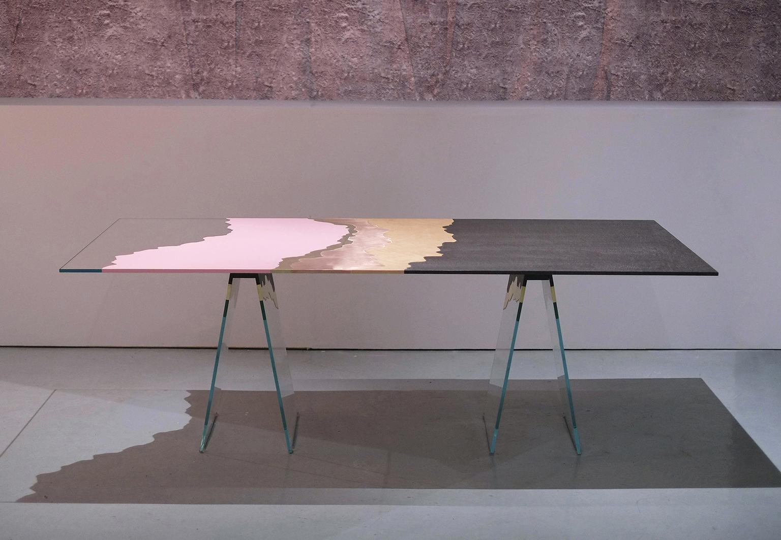 Italian 21st Century Table de Milàn Table in Ultra-White Glass and Laminates