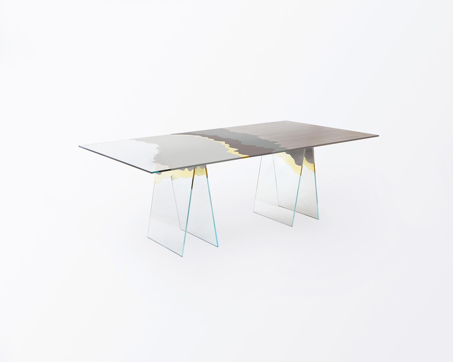 21st Century Table de Milàn Table in Ultra-White Glass and Laminates 1