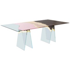21st Century Table de Milàn Table in Ultra-White Glass and Laminates