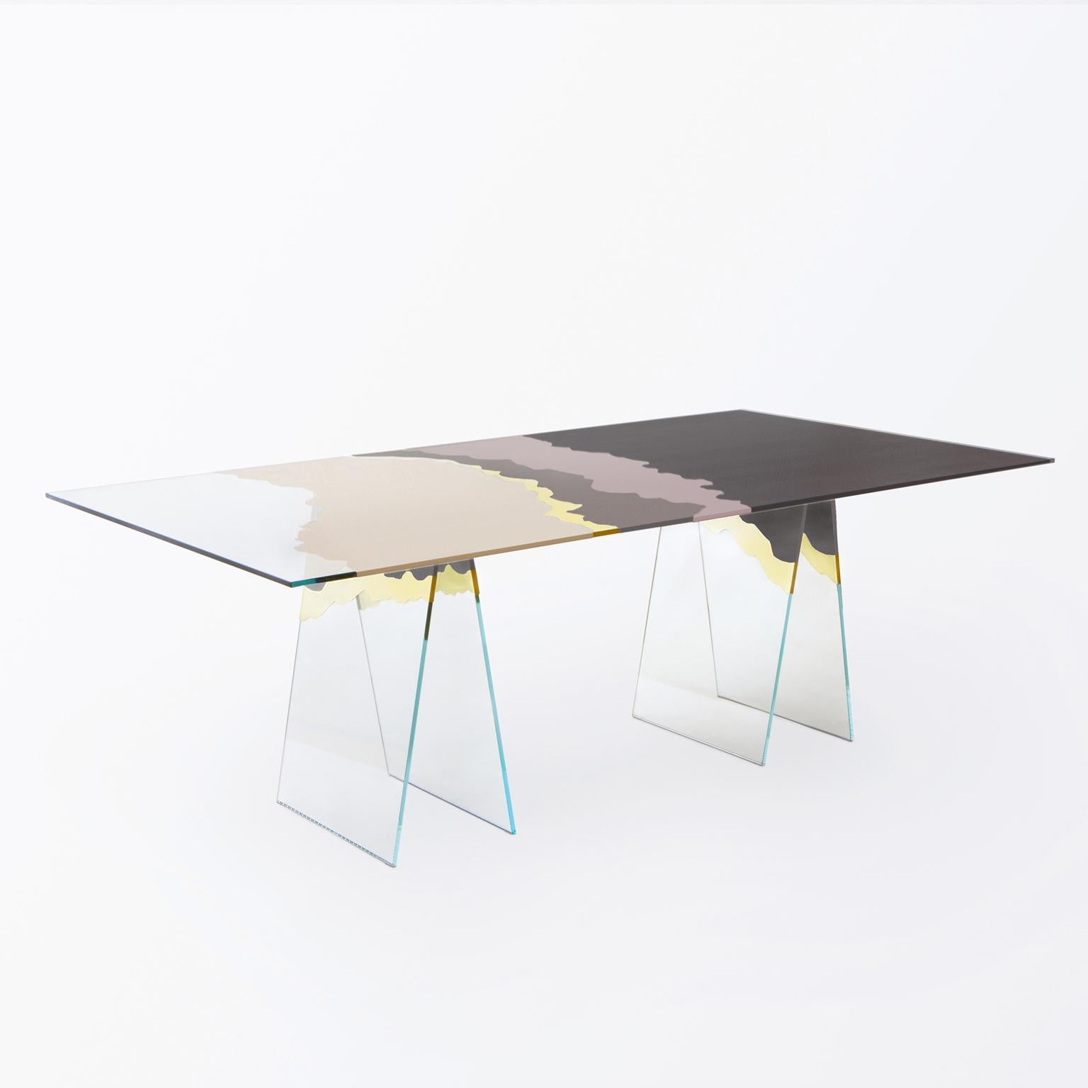 21st Century Table de Milàn Table in Ultra-White Glass and Sand Color Laminates In New Condition In Milan, IT
