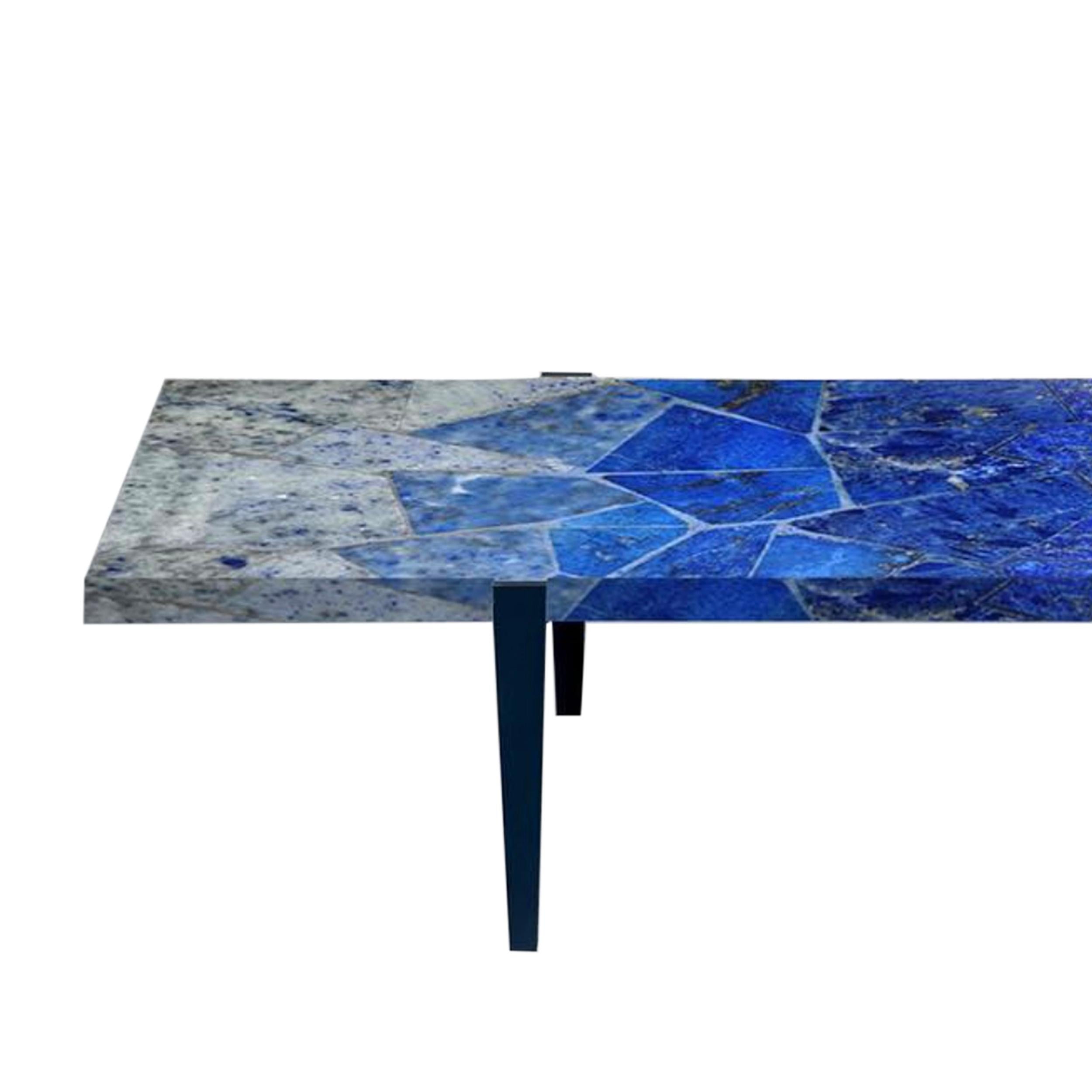 Post-Modern 21st Century Table Lapis Lazuli, Semi Precious Metal Blue Gray Natural Stone For Sale
