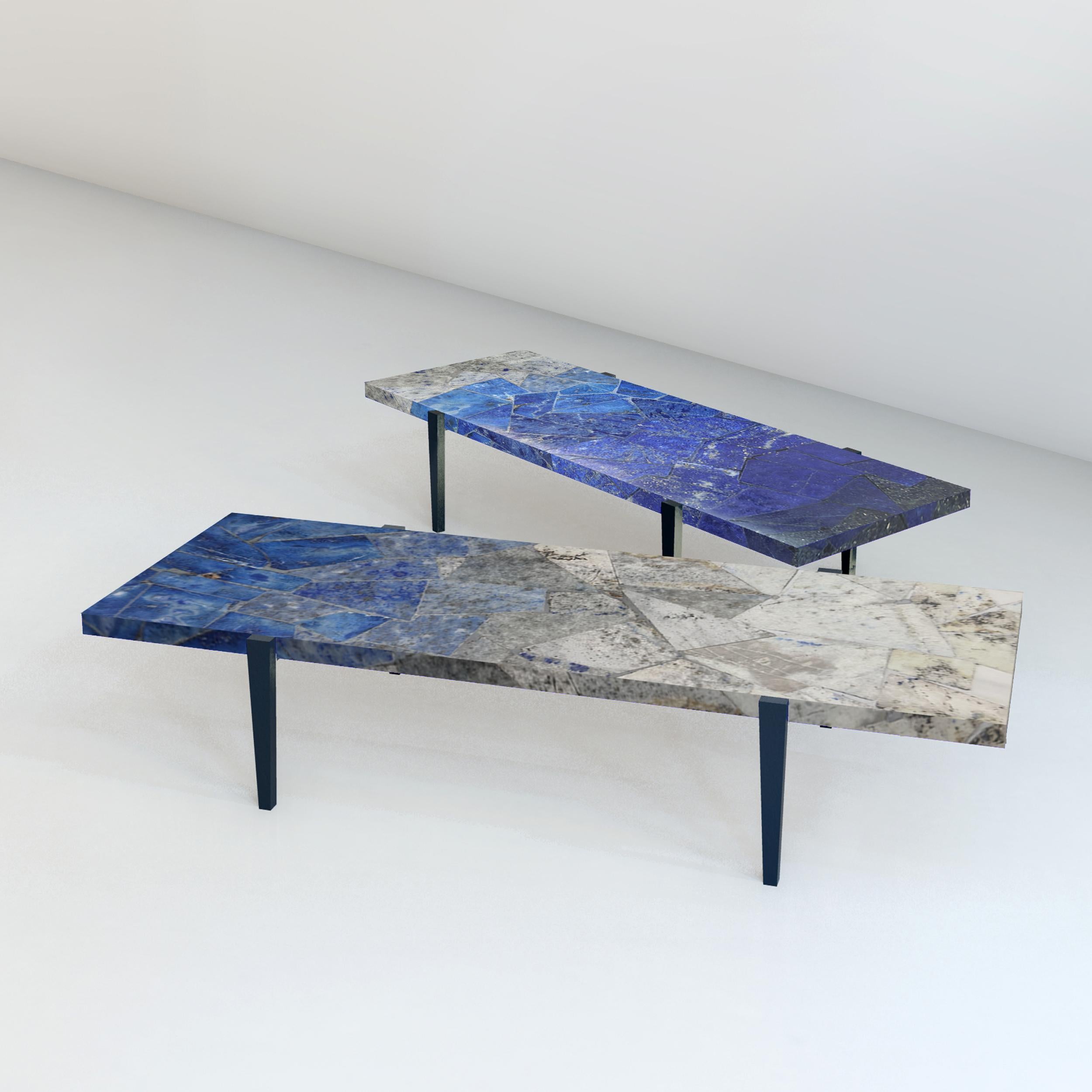 Mosaic 21st Century Table Lapis Lazuli, Semi Precious Metal Blue Gray Natural Stone For Sale