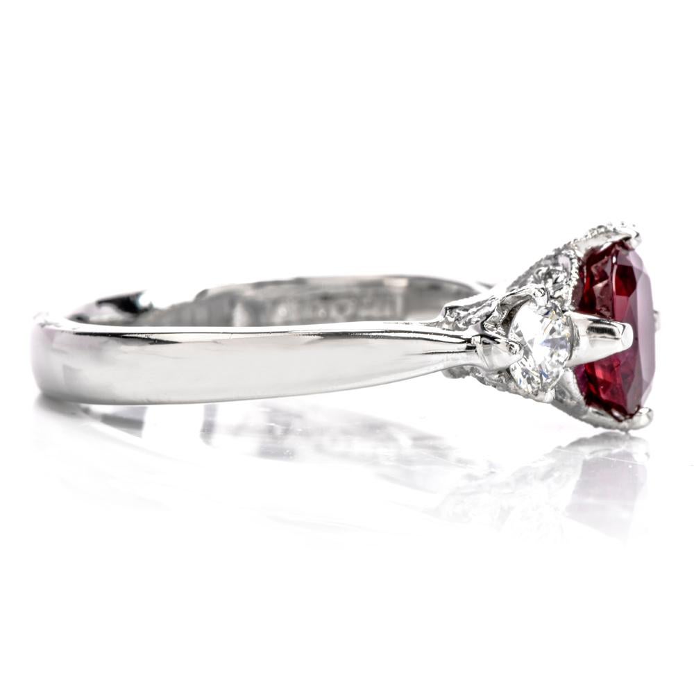 21st Century Tacori Ruby Diamond 3-Stone Platinum Ring In Excellent Condition For Sale In Miami, FL