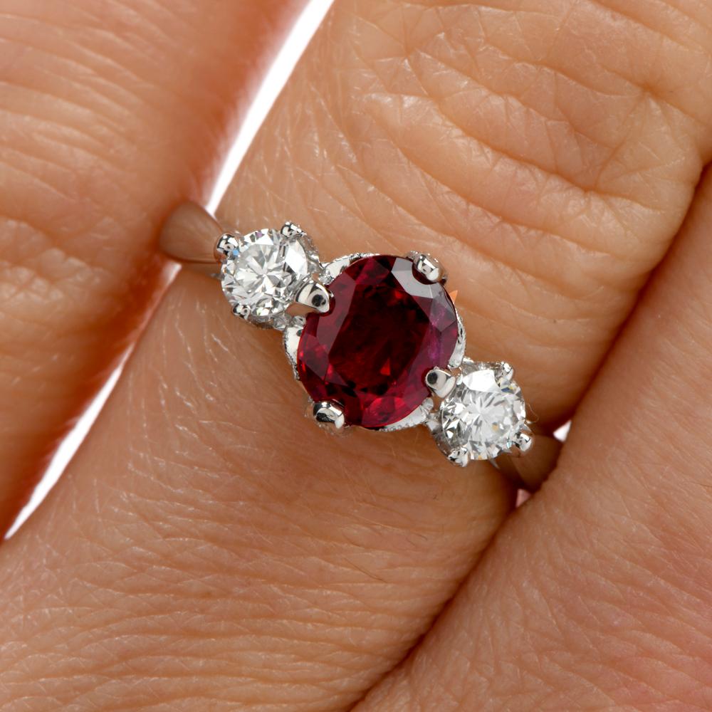 Women's 21st Century Tacori Ruby Diamond 3-Stone Platinum Ring For Sale