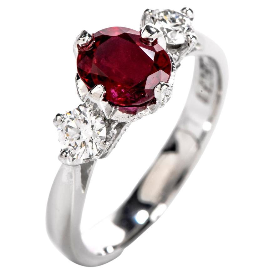 21st Century Tacori Ruby Diamond 3-Stone Platinum Ring For Sale