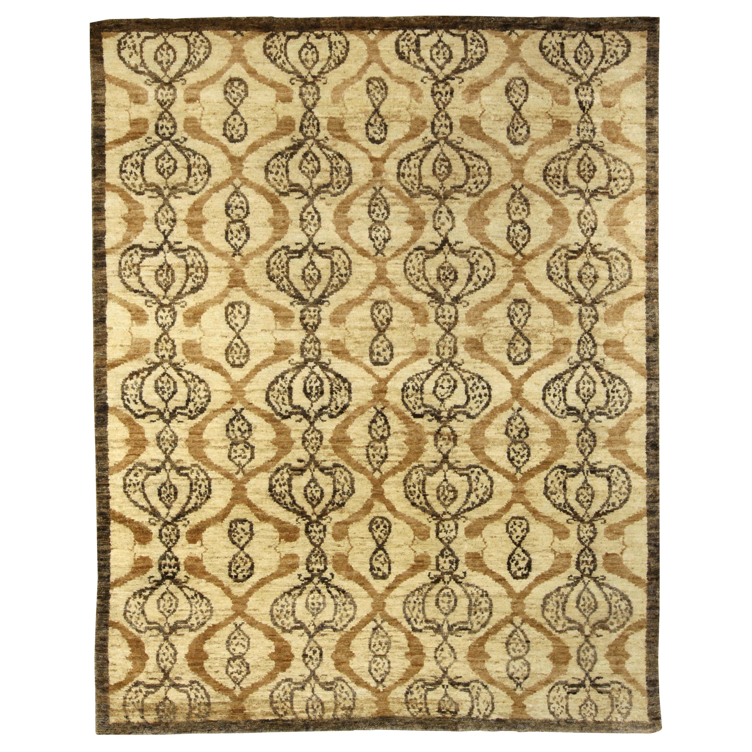 Modern ZigZag Design Handmade Wool Rug in Brown and Beige by Doris