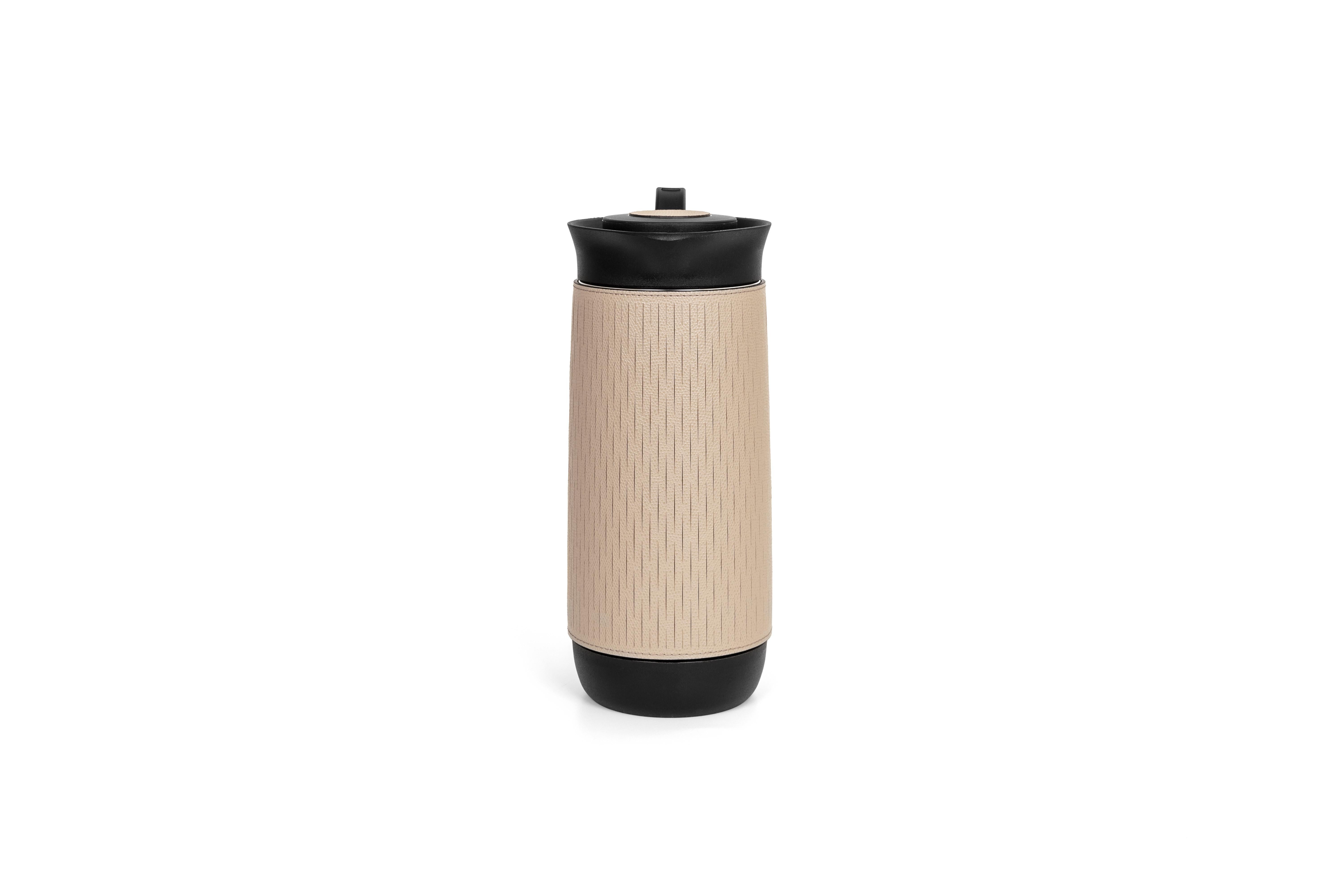 Mocha is the perfect vessel to keep piping hot or icy cold beverages right at arm’s reach.

Our new thermal carafe enhanced by a removable leather cover with glass inside is designed to keep your drinks hot for 6 hours and cold for 12. Who