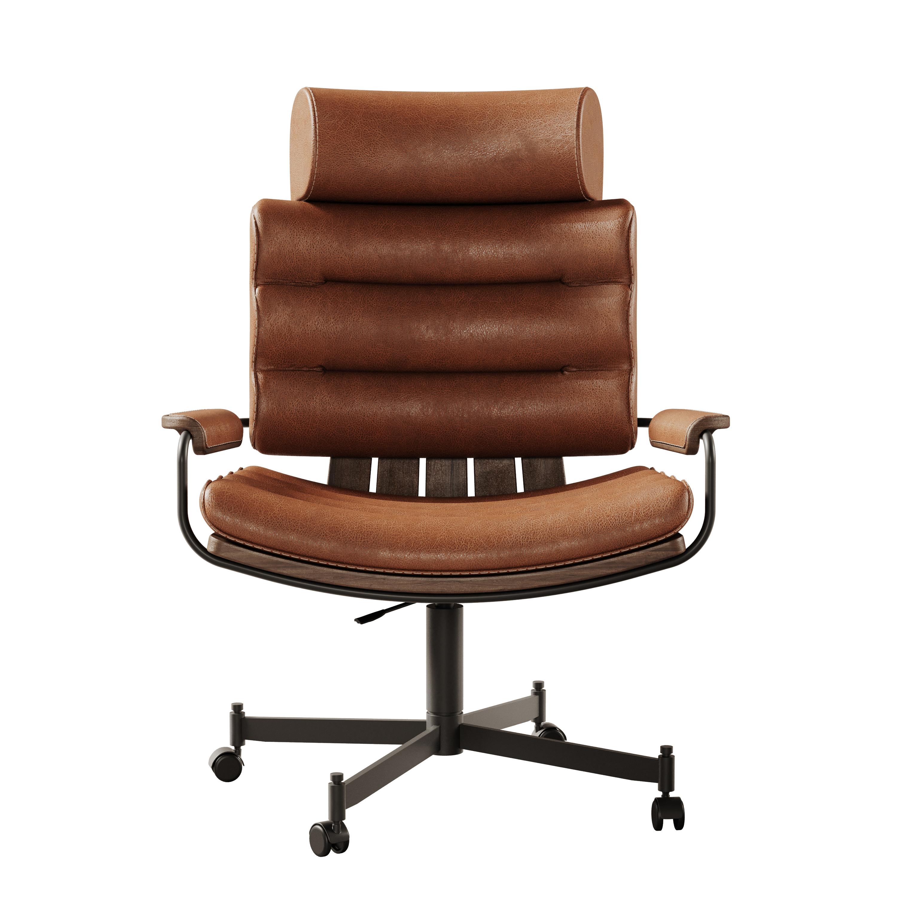 Contemporary 21st Century, Thomas ii Office Chair Leather Wood For Sale