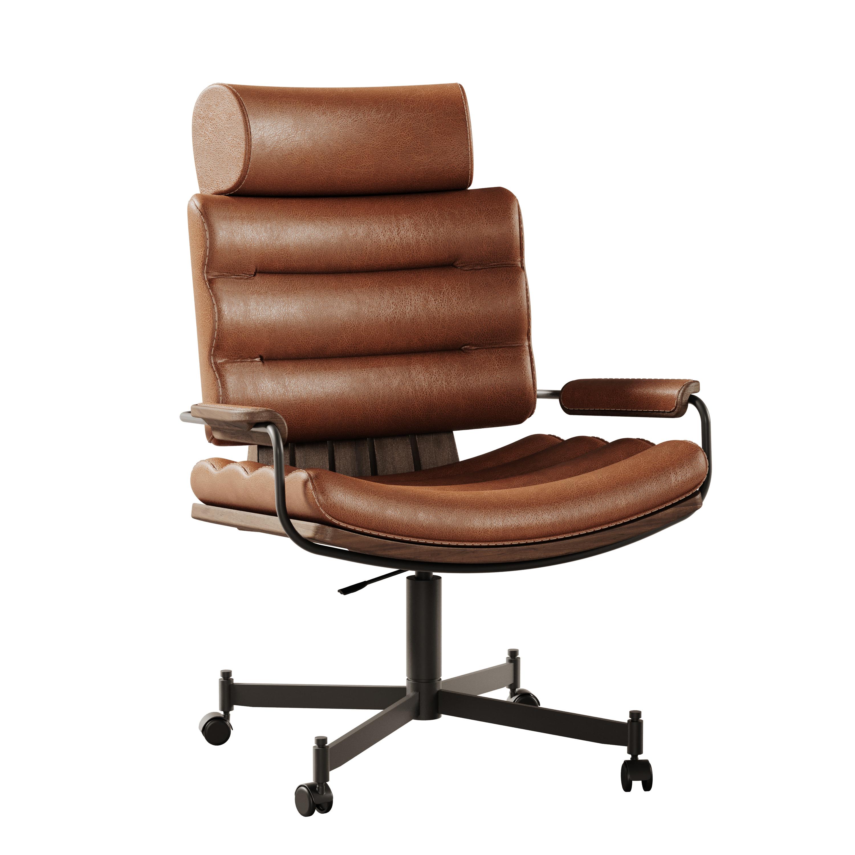 Steel 21st Century, Thomas ii Office Chair Leather Wood For Sale