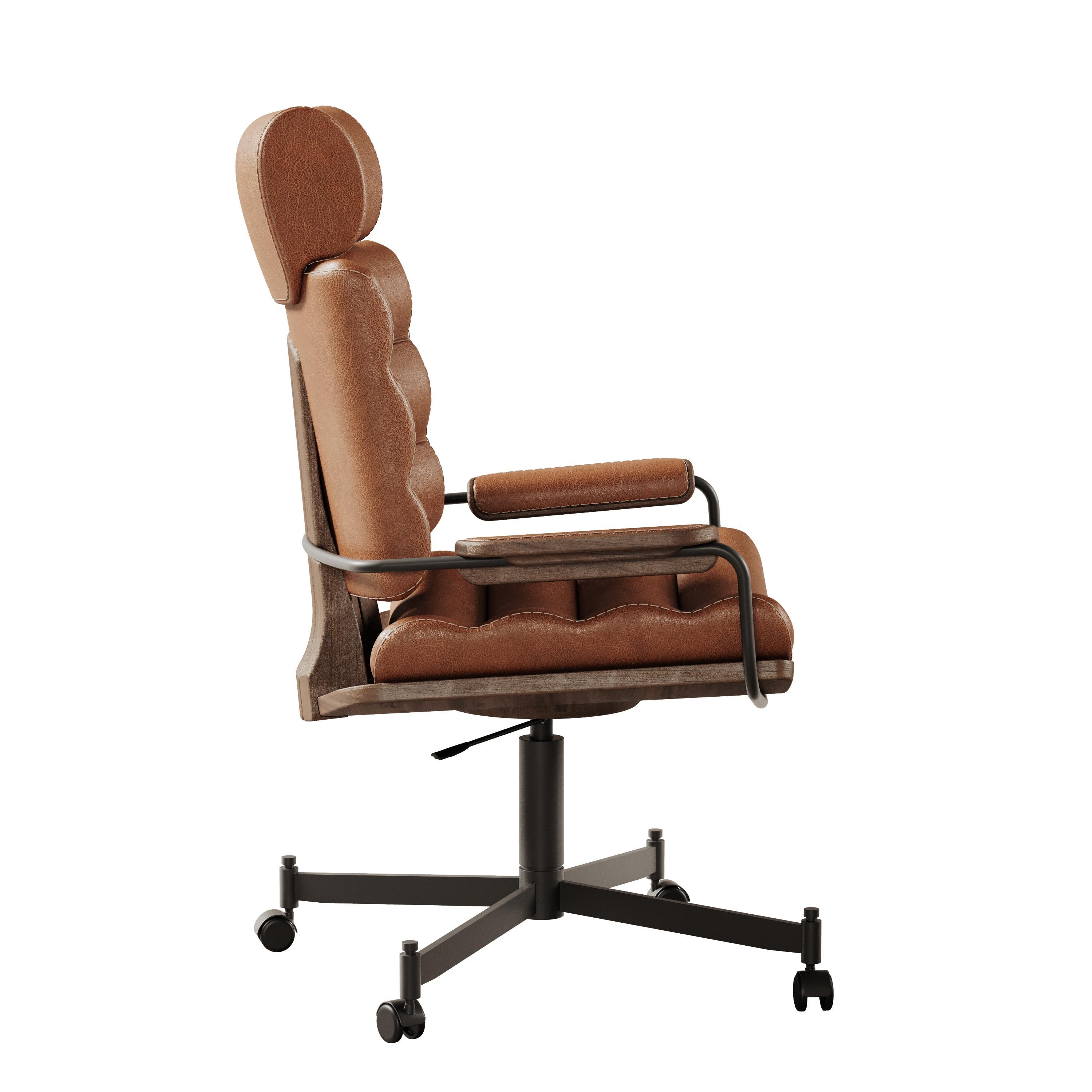 21st Century, Thomas ii Office Chair Leather Wood For Sale 2