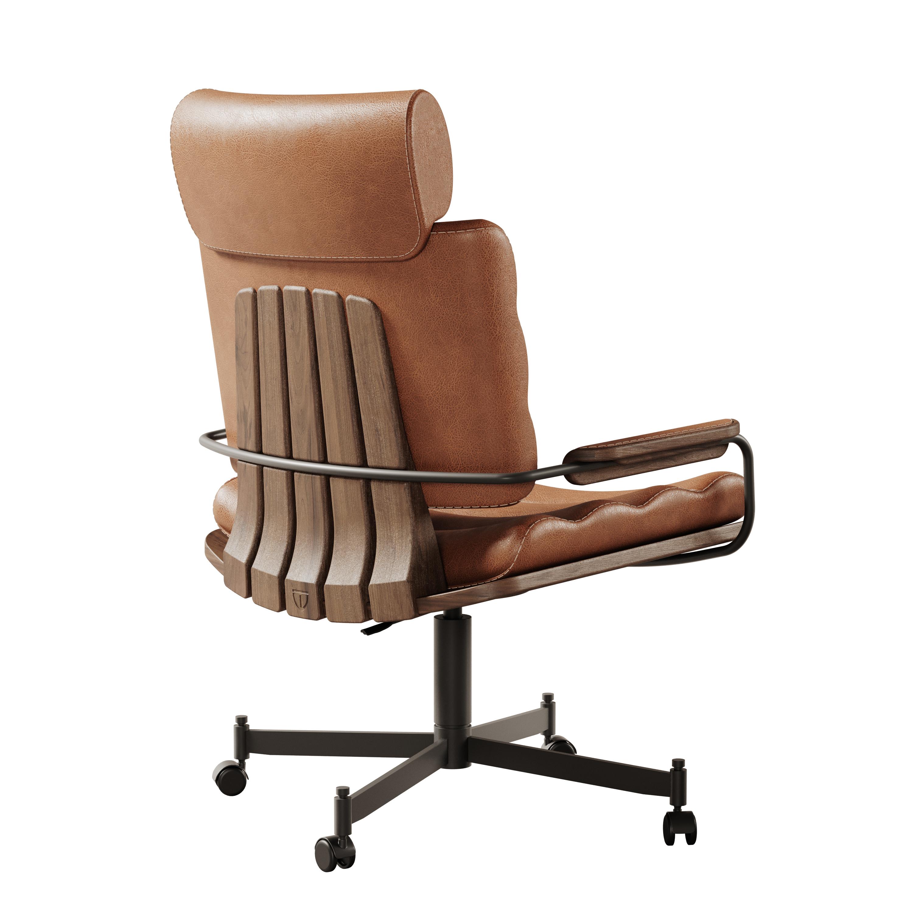21st Century, Thomas ii Office Chair Leather Wood For Sale 3