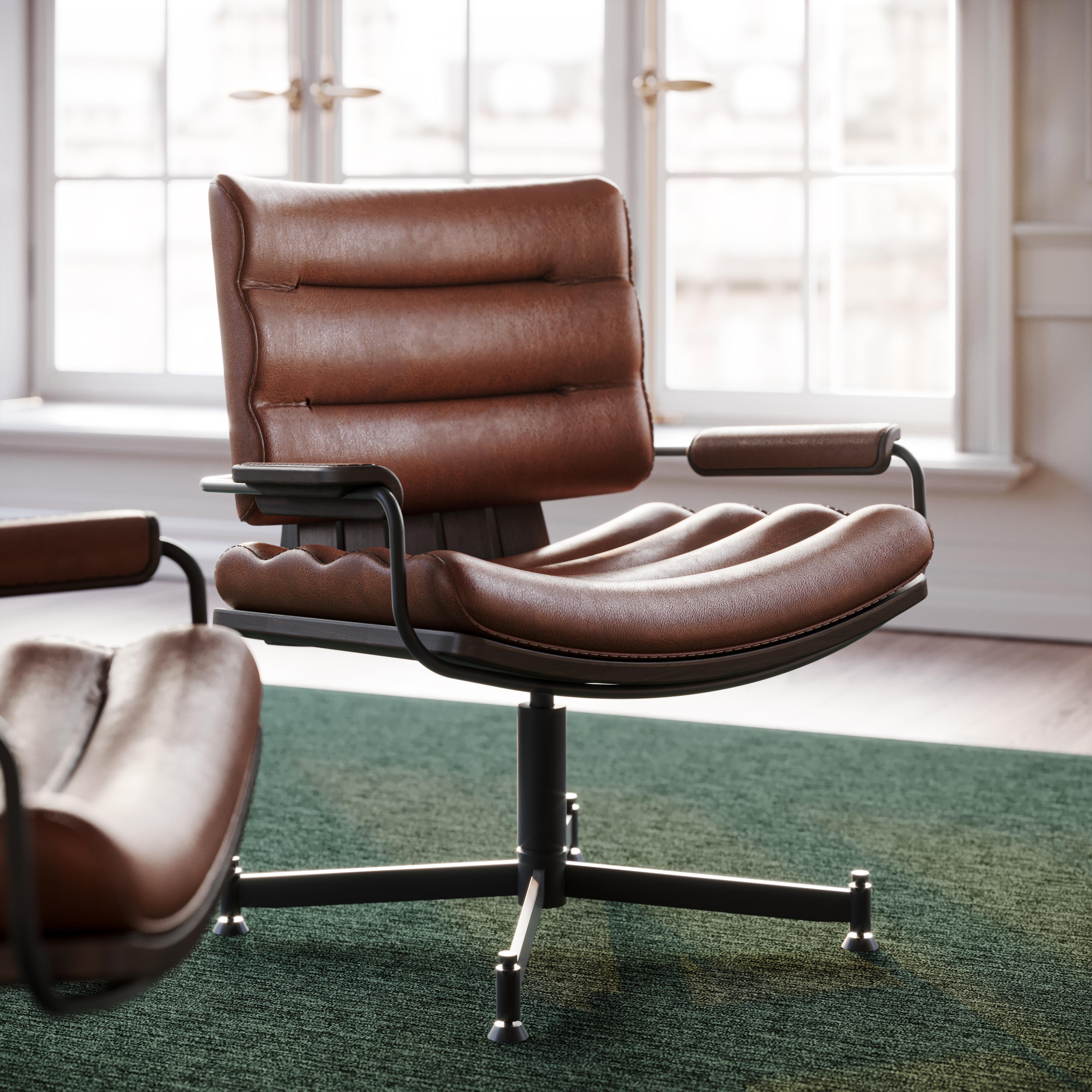 21st Century, Thomas Office Chair Leather Wood For Sale 5