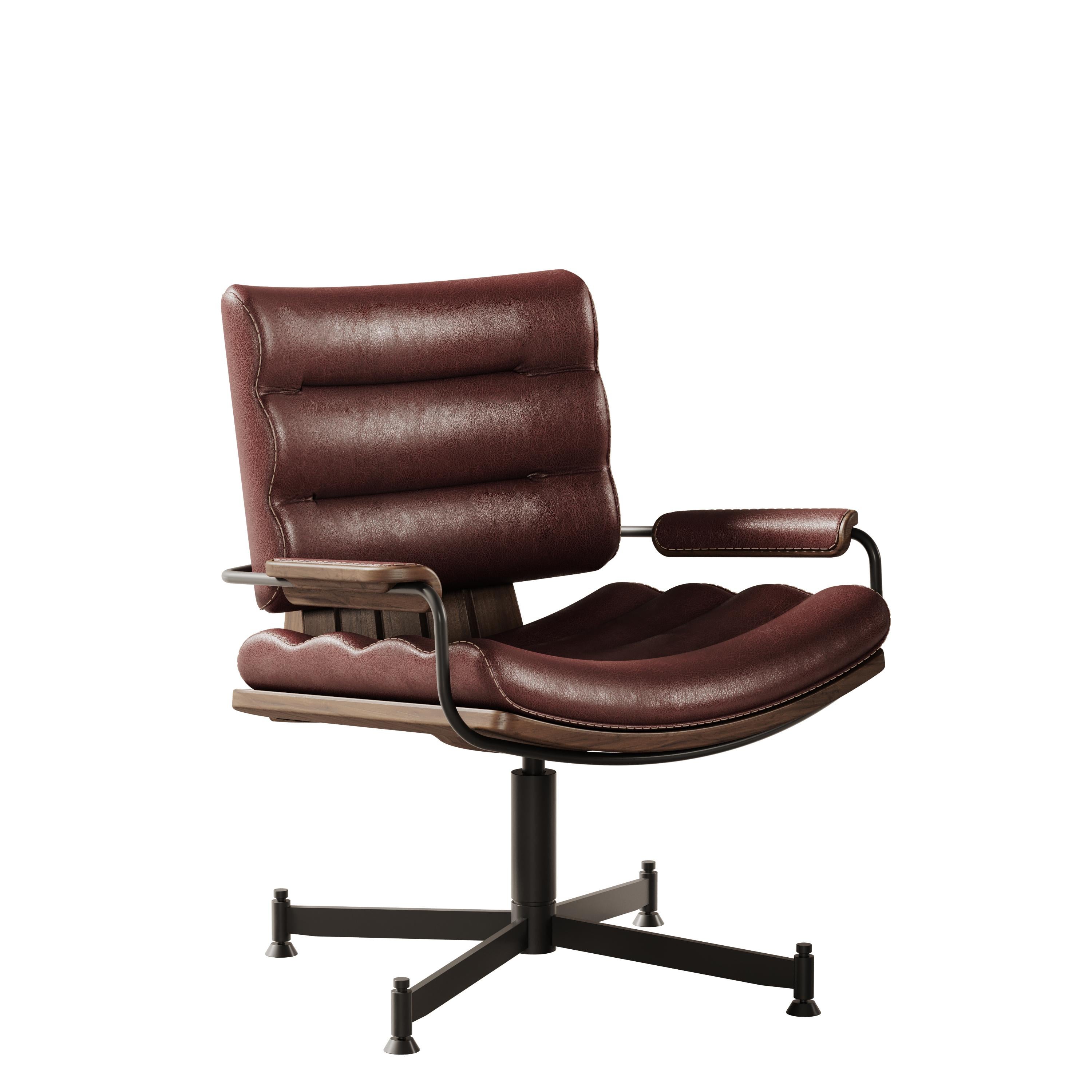 Portuguese 21st Century, Thomas Office Chair Leather Wood For Sale