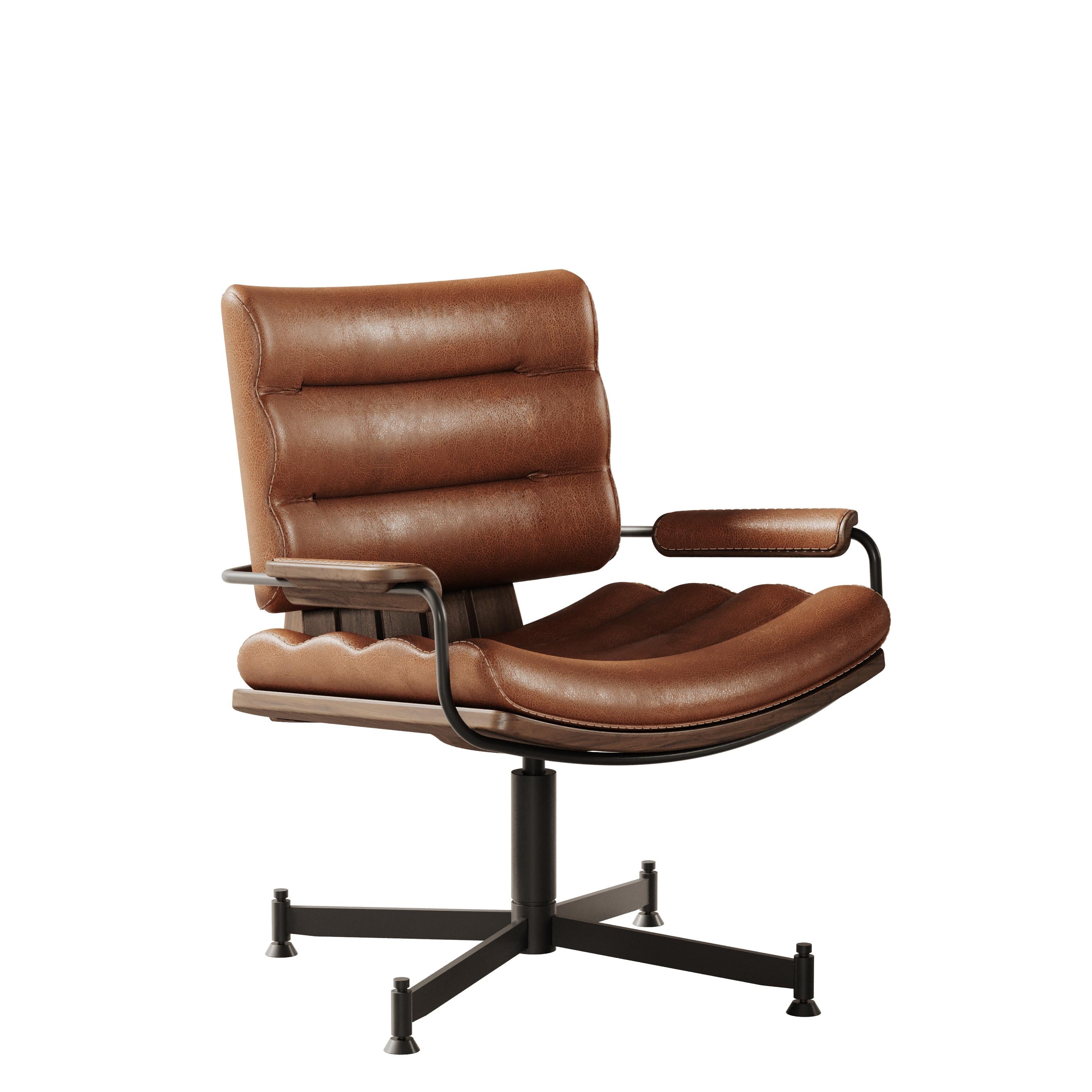 21st Century, Thomas Office Chair Leather Wood In New Condition For Sale In RIO TINTO, PT