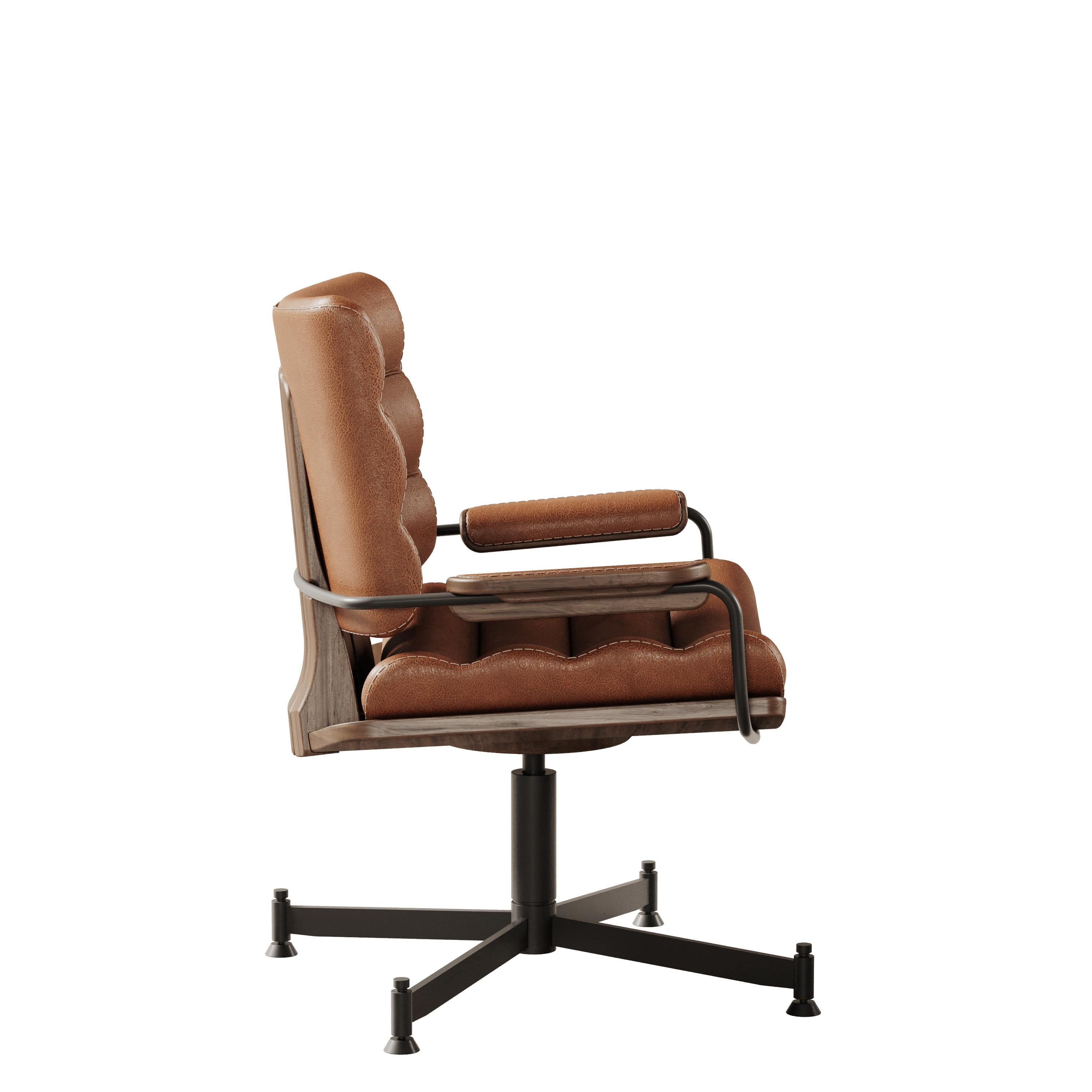 Contemporary 21st Century, Thomas Office Chair Leather Wood For Sale