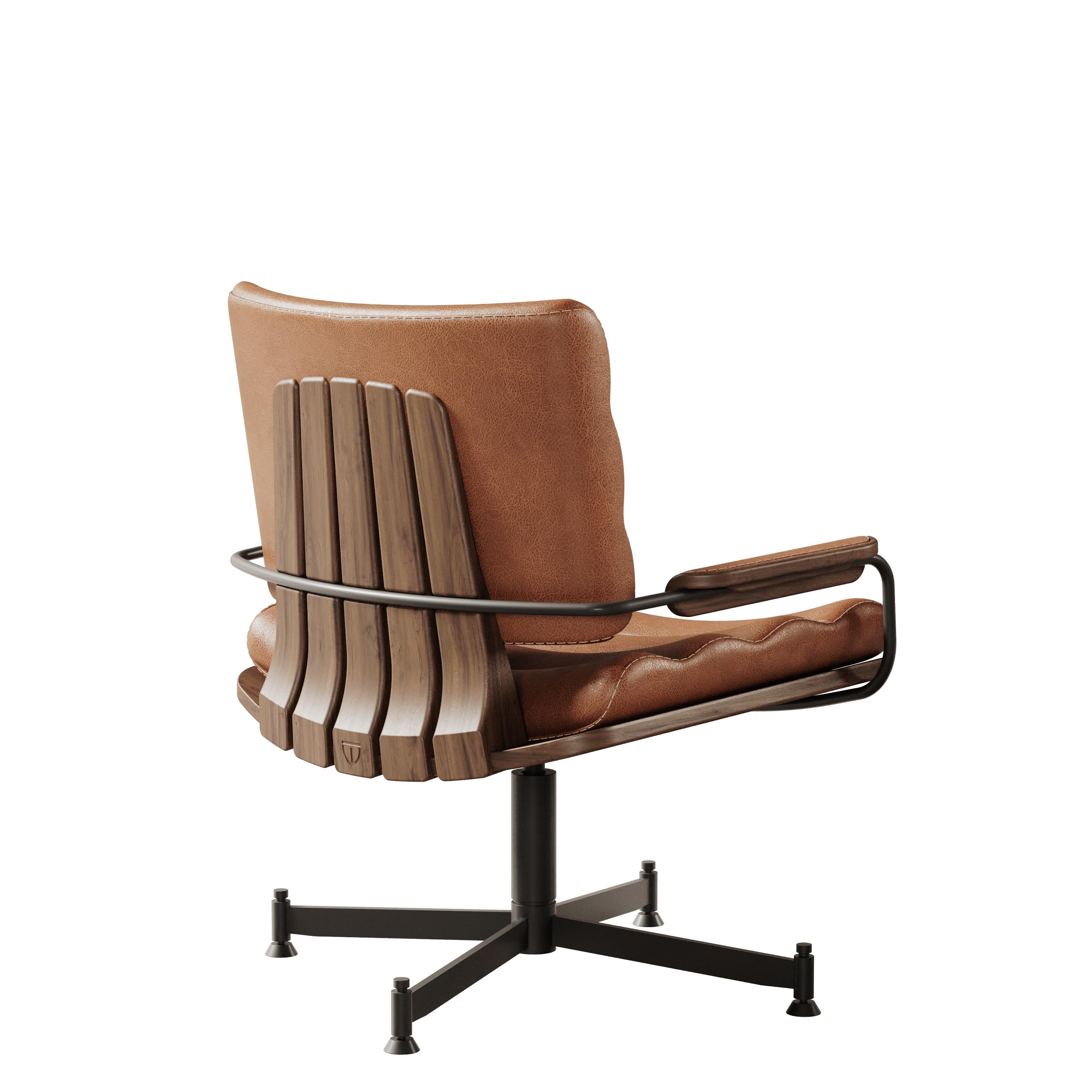 Steel 21st Century, Thomas Office Chair Leather Wood For Sale