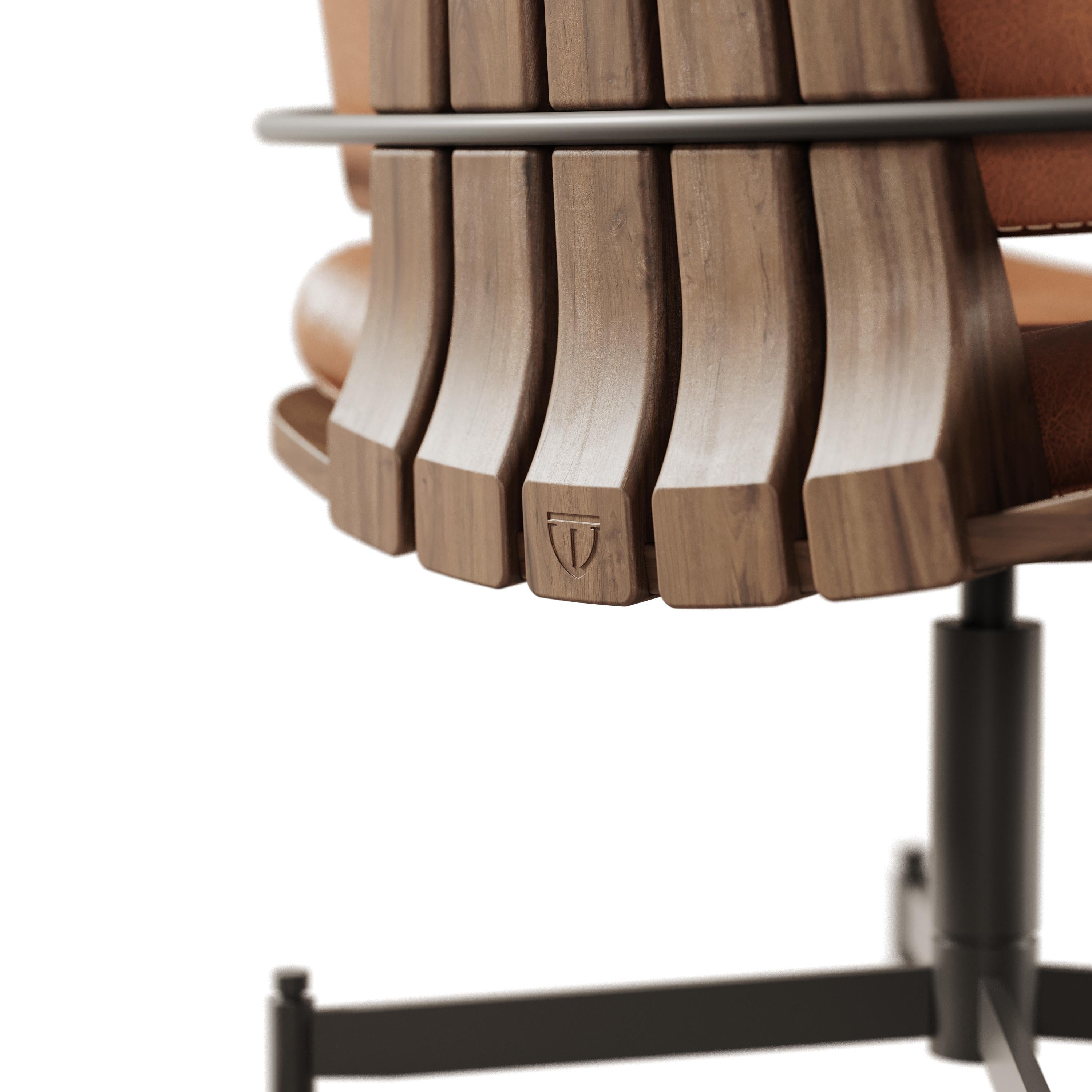 21e siècle, chaise de bureau Thomas en bois de cuir en vente 2