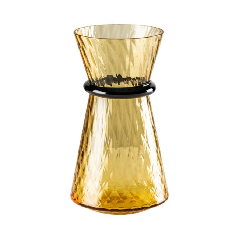 21st Century Tiara Small Glass Vase in Amber by Francesco Lucchese