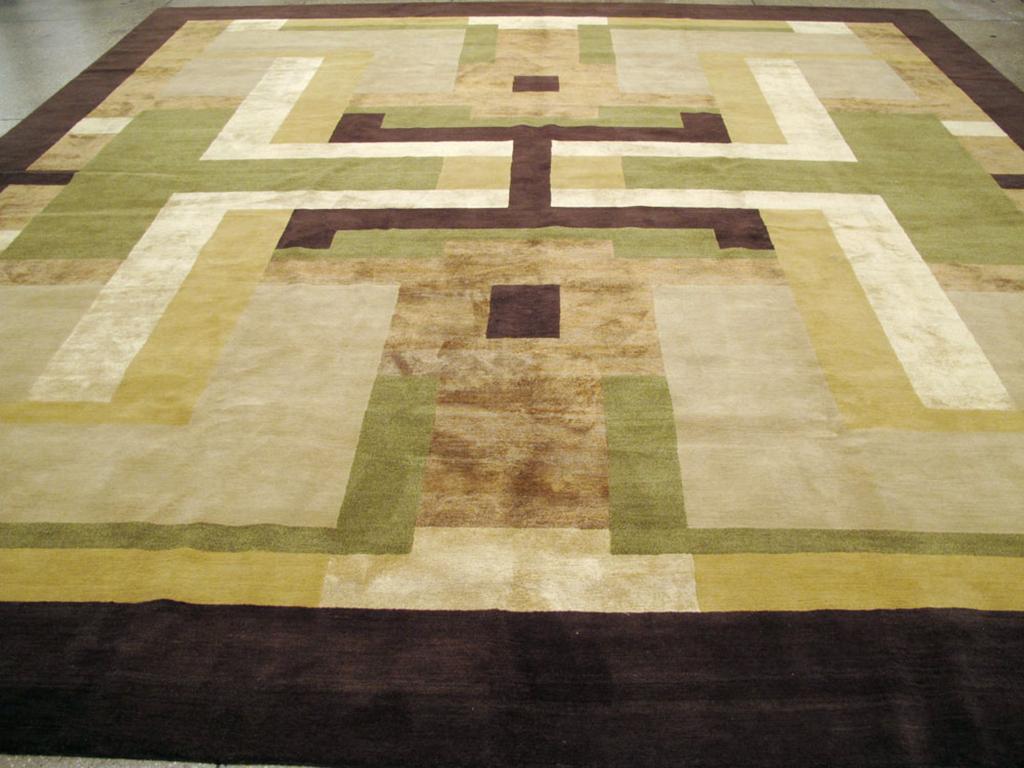 21st Century Tibetan Art Deco Square Large Room Size Carpet (Moderne) im Angebot