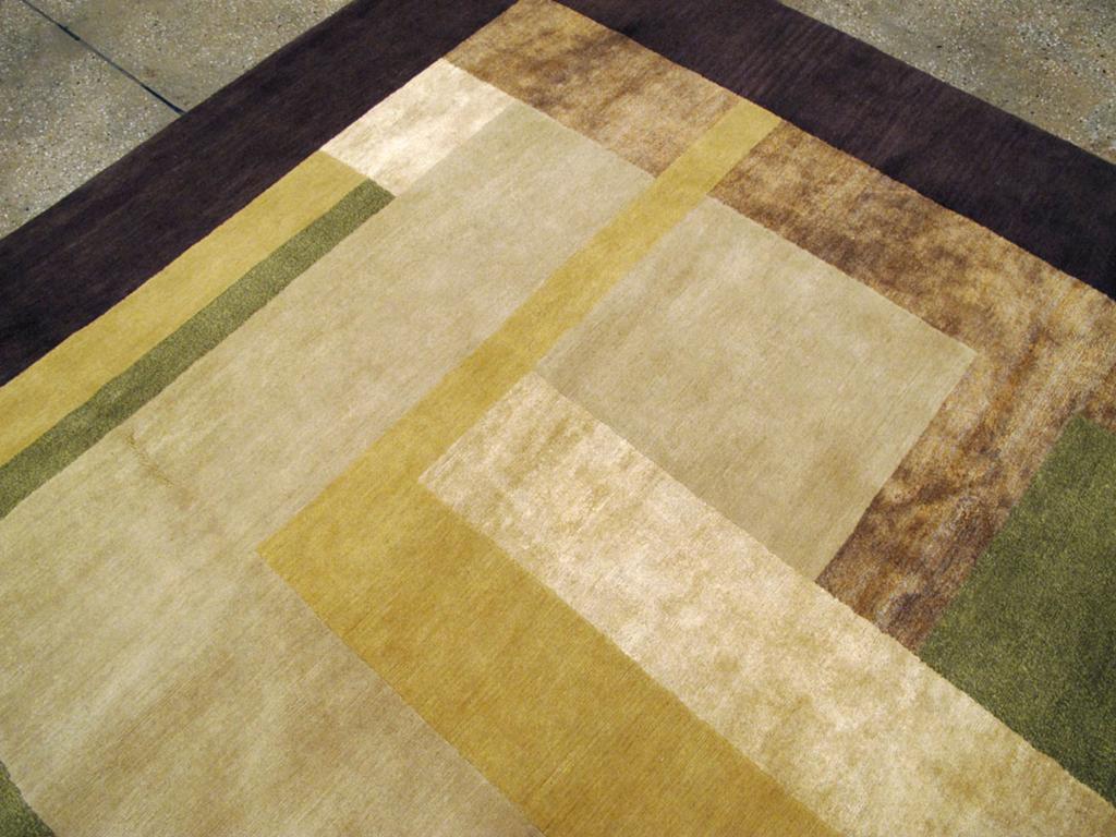 21st Century Tibetan Art Deco Square Large Room Size Carpet (Handgeknüpft) im Angebot