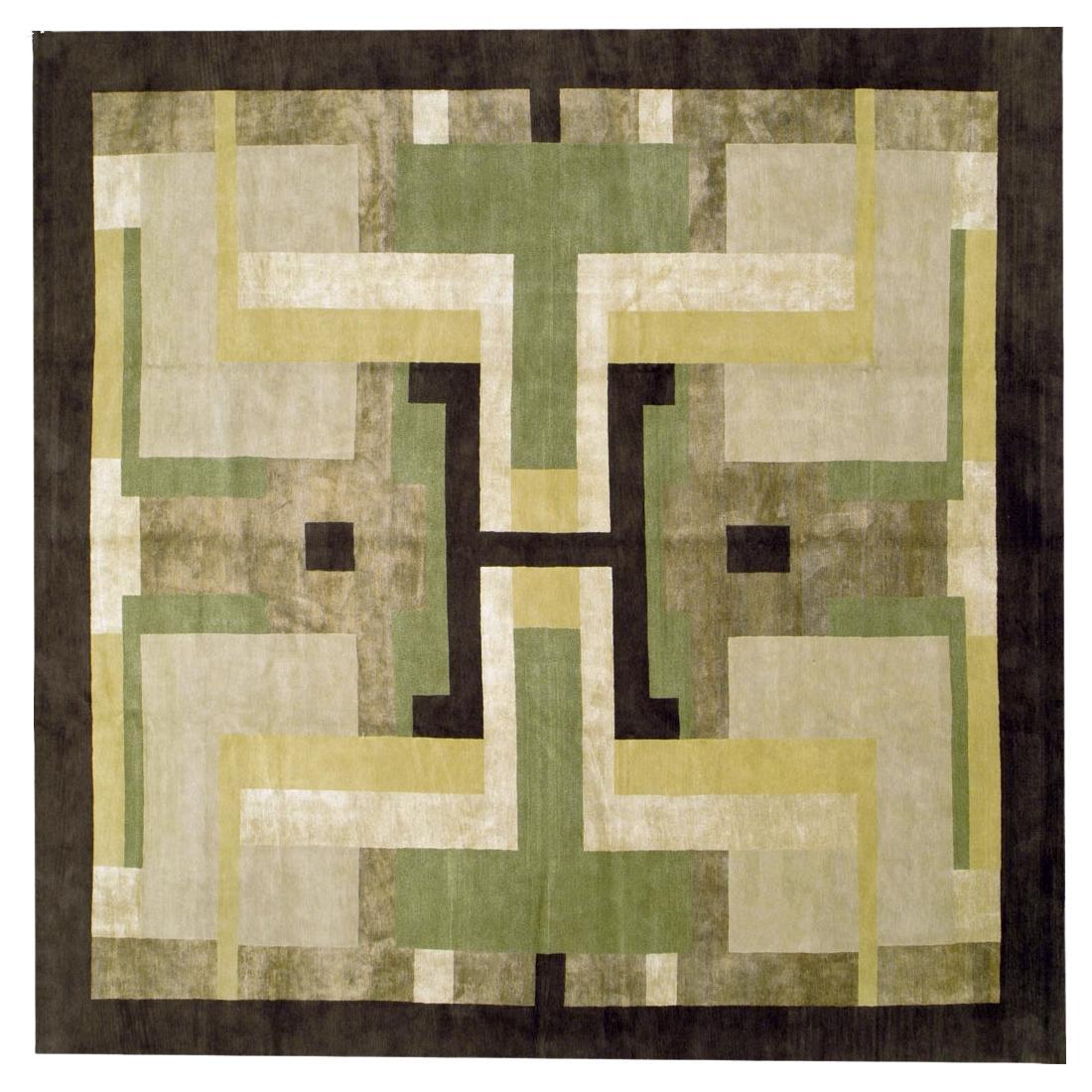Tapis Art déco tibétain carré de grande taille du 21e siècle