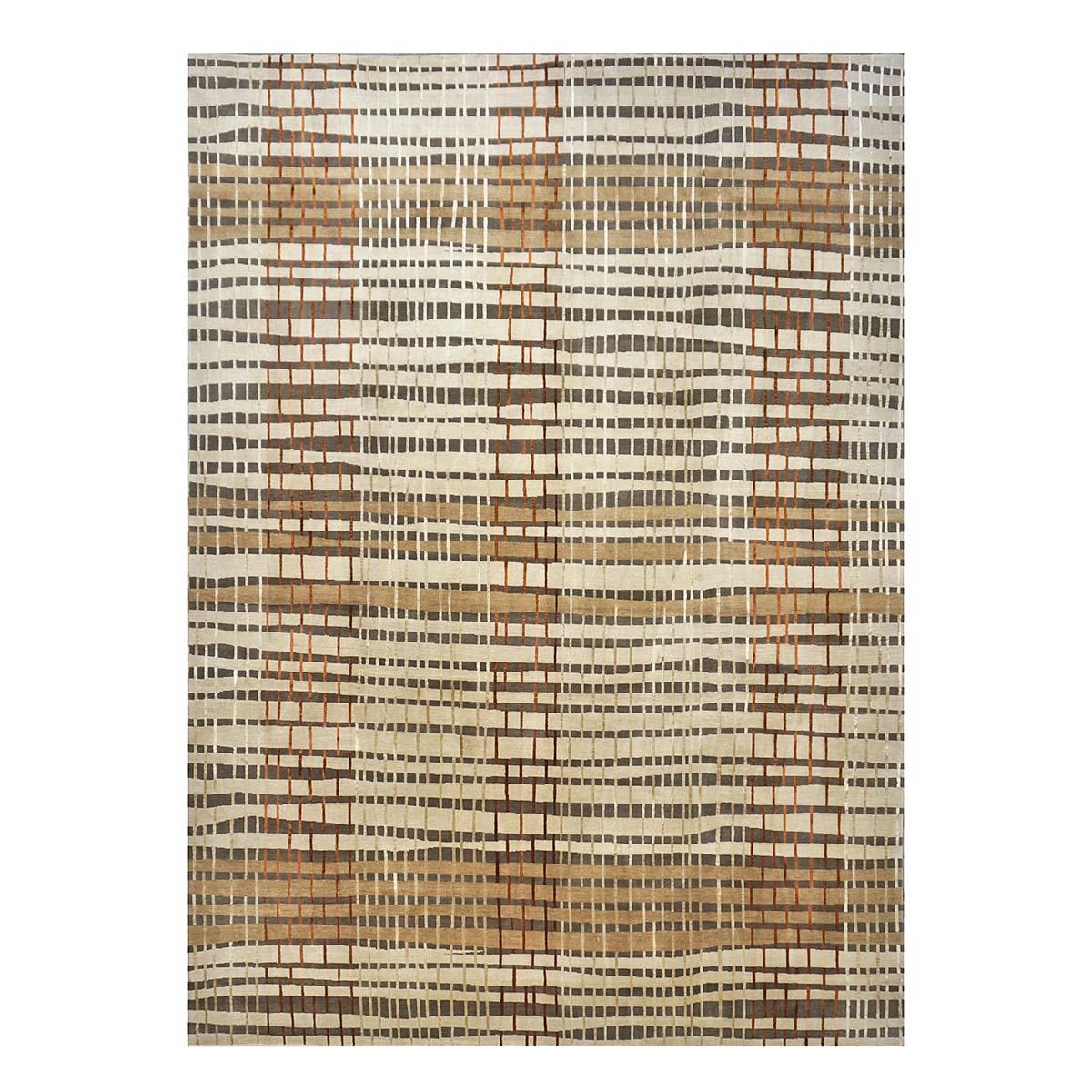 Tibetischer moderner Teppich aus Wolle und Seide des 21. Jahrhunderts 10X14 in Hellbraun, Elfenbein & Rost