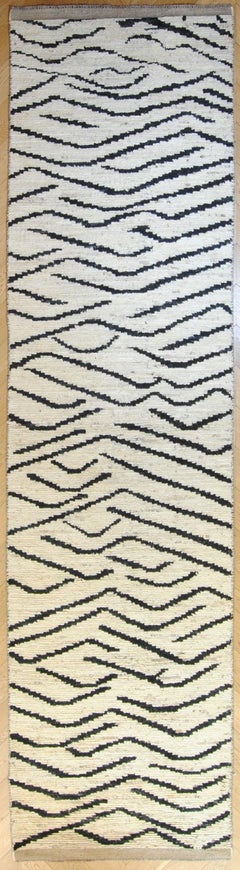 21st Century Tiger Black and White Afghan Runner Rug, Ca 2021