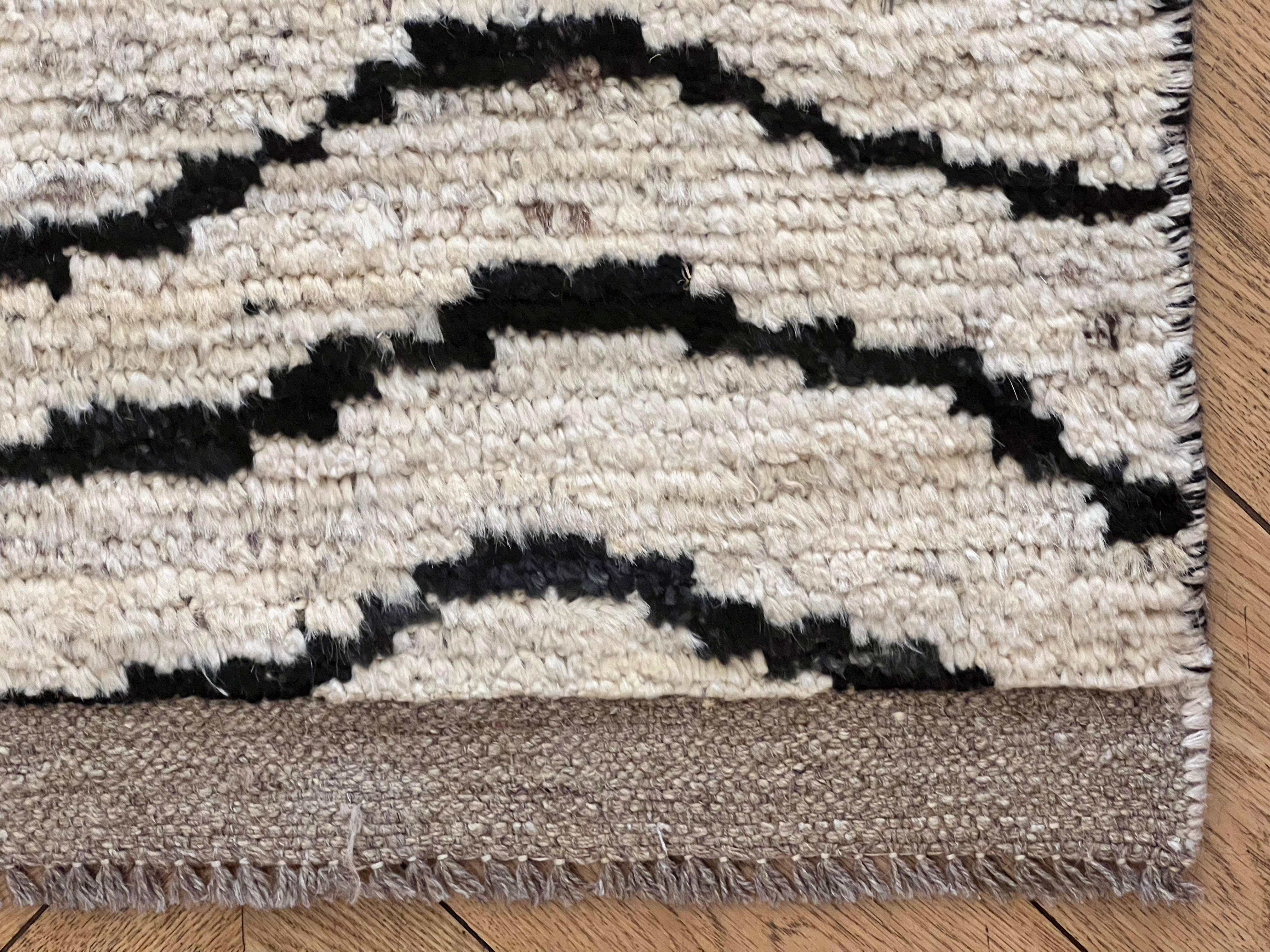 Wool 21st Century Tiger Black and White Afghan Runner Rug, Ca 2021 For Sale