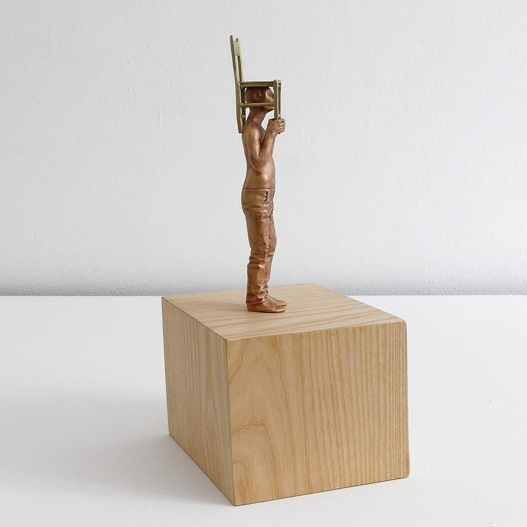 Modern 21st Century Tiny Man with Chair Sculpture by Marcantonio, Painted White Bronze For Sale