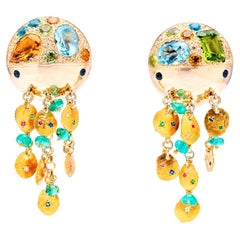 21st Century Topaz Emerald Peridot Ruby Emojis Smile Face Clip on Gold Earrings