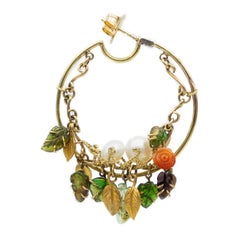 21st Century Tourmalines Fire Opals Roses Leaves Pearl  Gold Hoop Earring