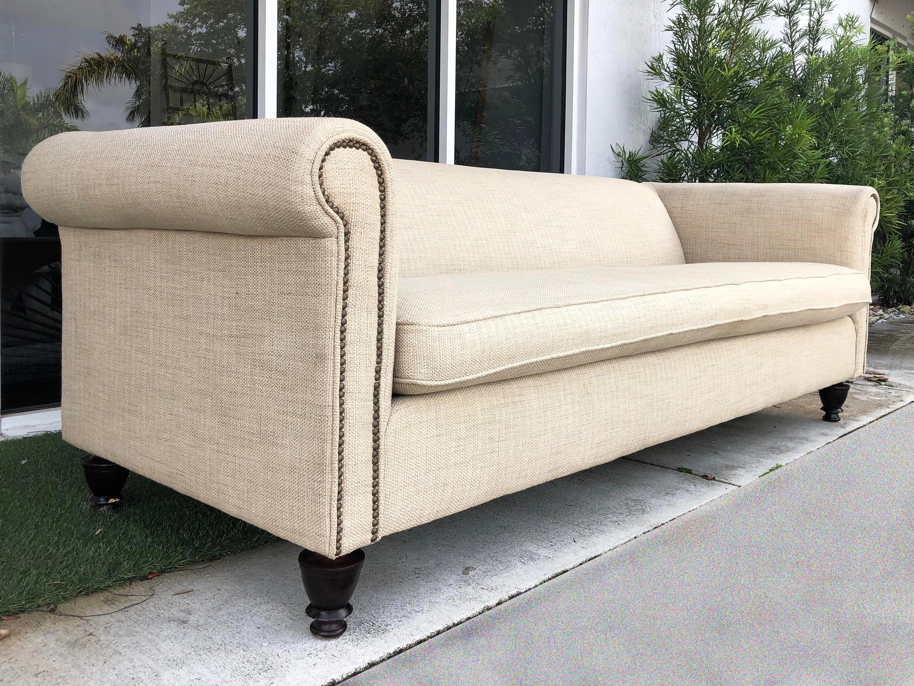 American 21st Century Traditional Bernhardt Sofa in Linen with Nailhead Details