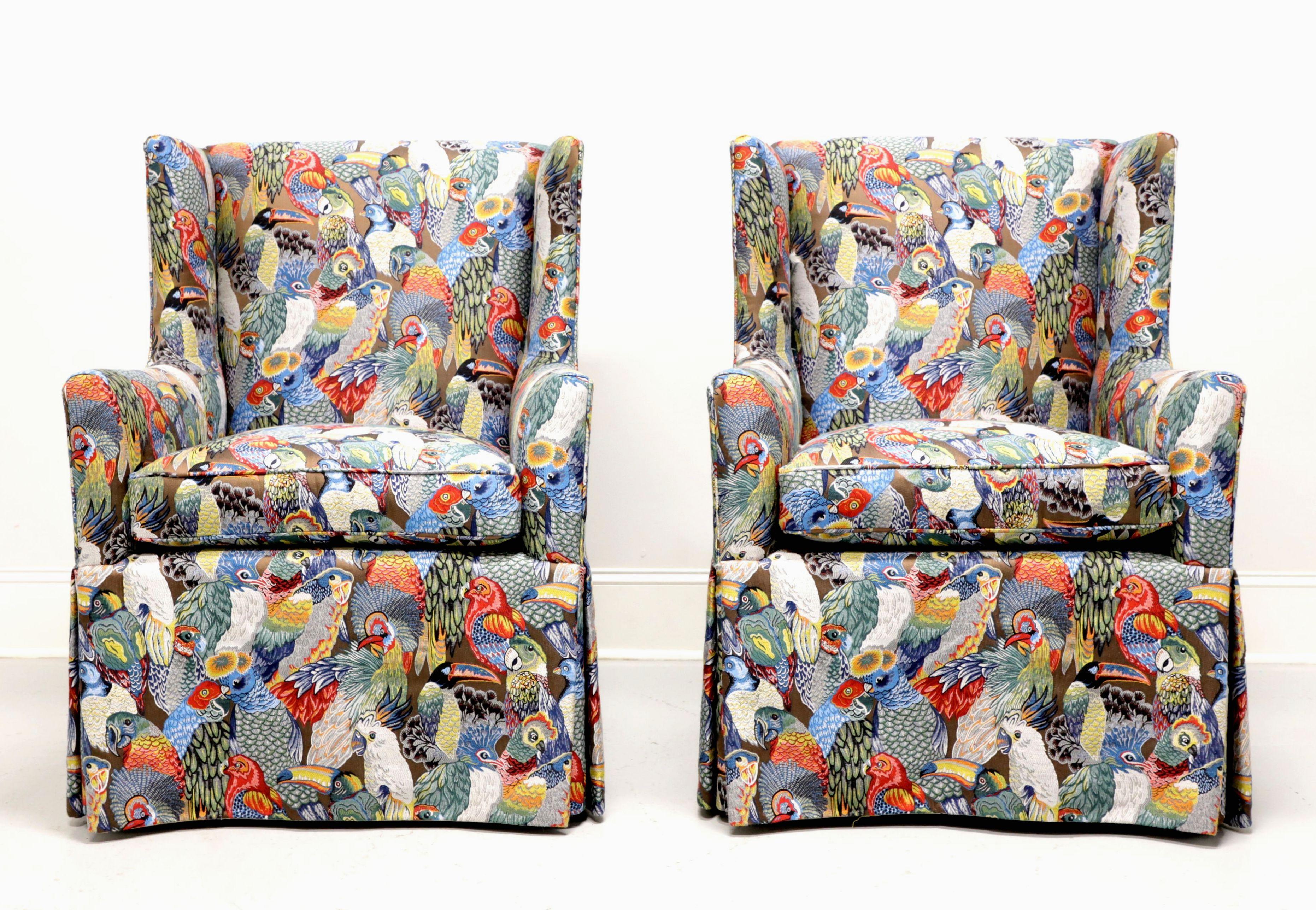 Other 21st Century Traditional Club Chairs in Colorful Bird Themed Fabric - Pair For Sale
