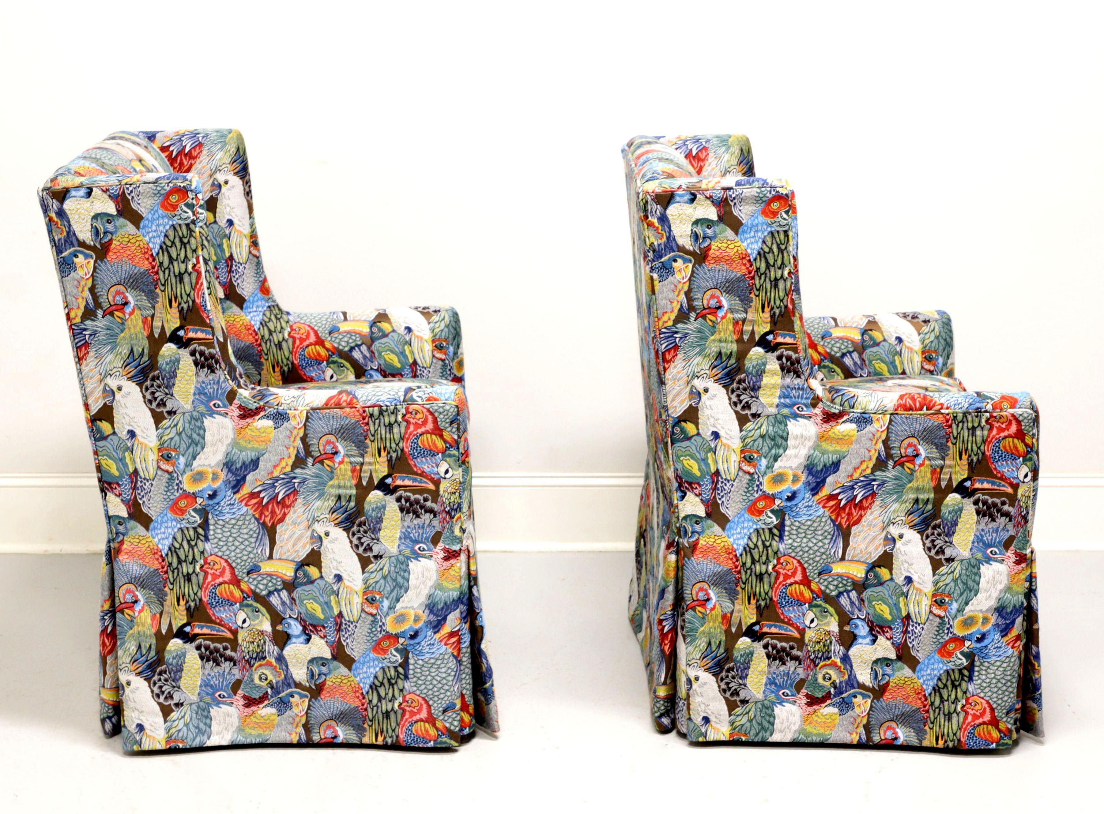 American 21st Century Traditional Club Chairs in Colorful Bird Themed Fabric - Pair For Sale