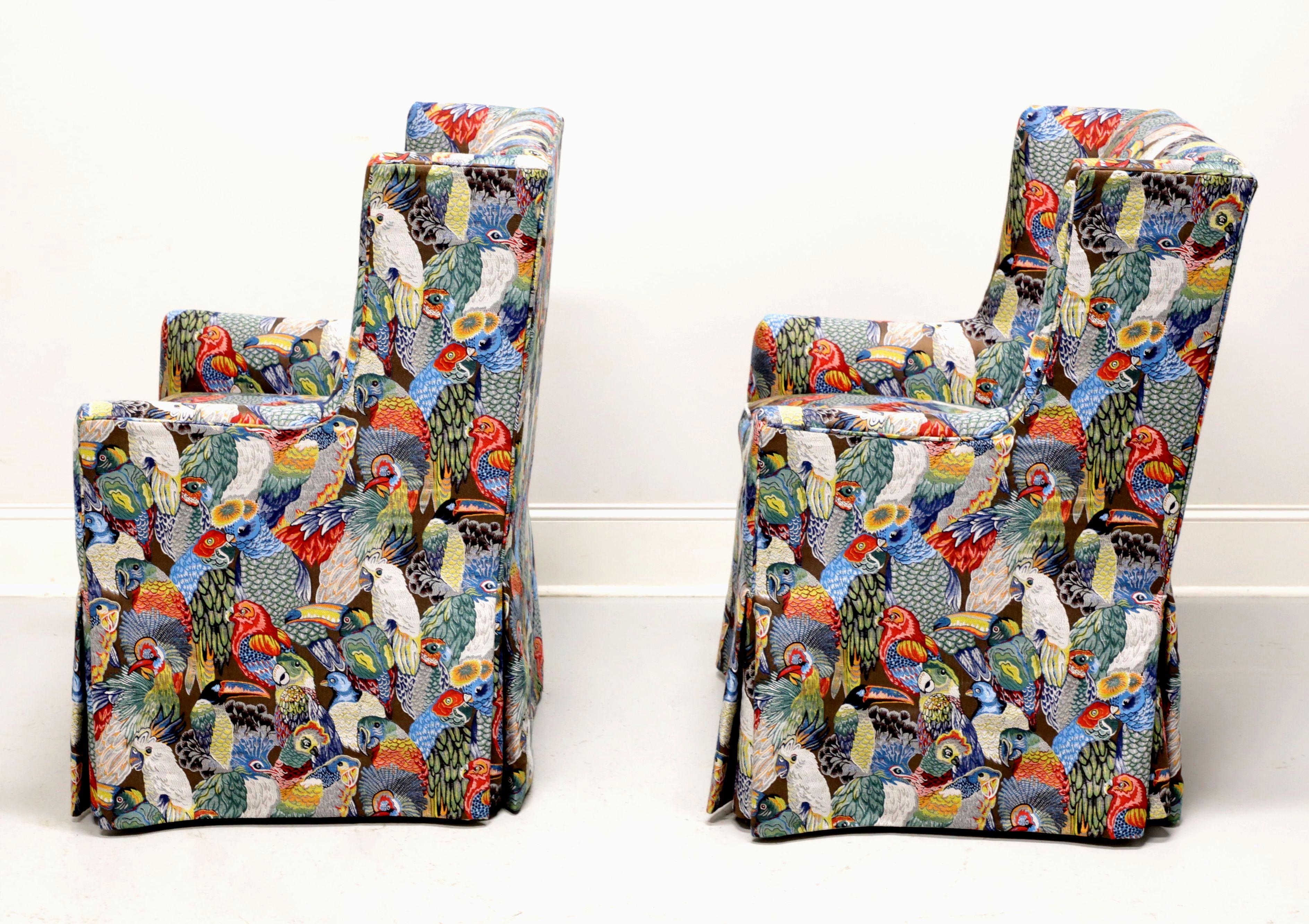 Contemporary 21st Century Traditional Club Chairs in Colorful Bird Themed Fabric - Pair For Sale